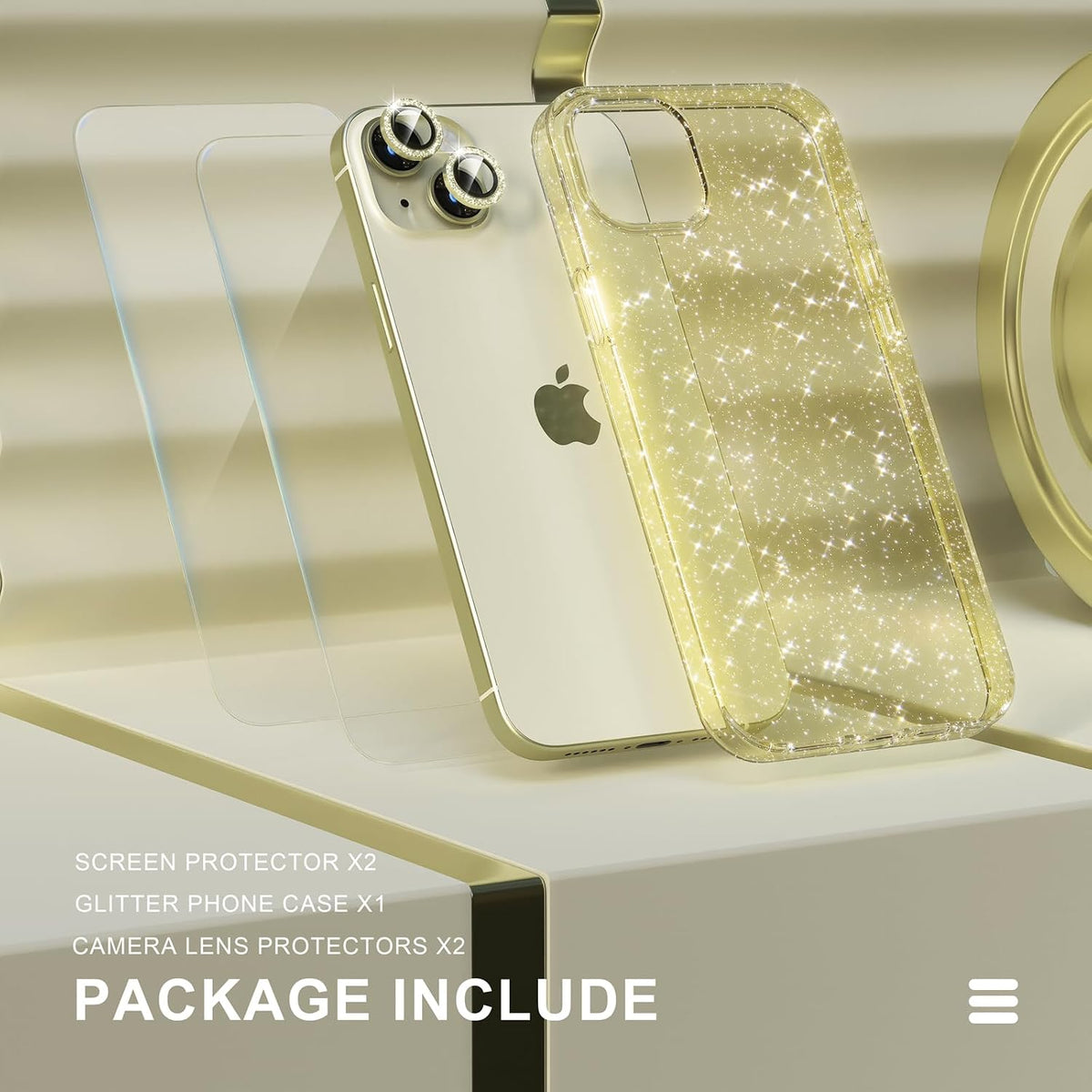 Choiche for iPhone 16 Pro Case Clear Women Girly (Glitter Gold)