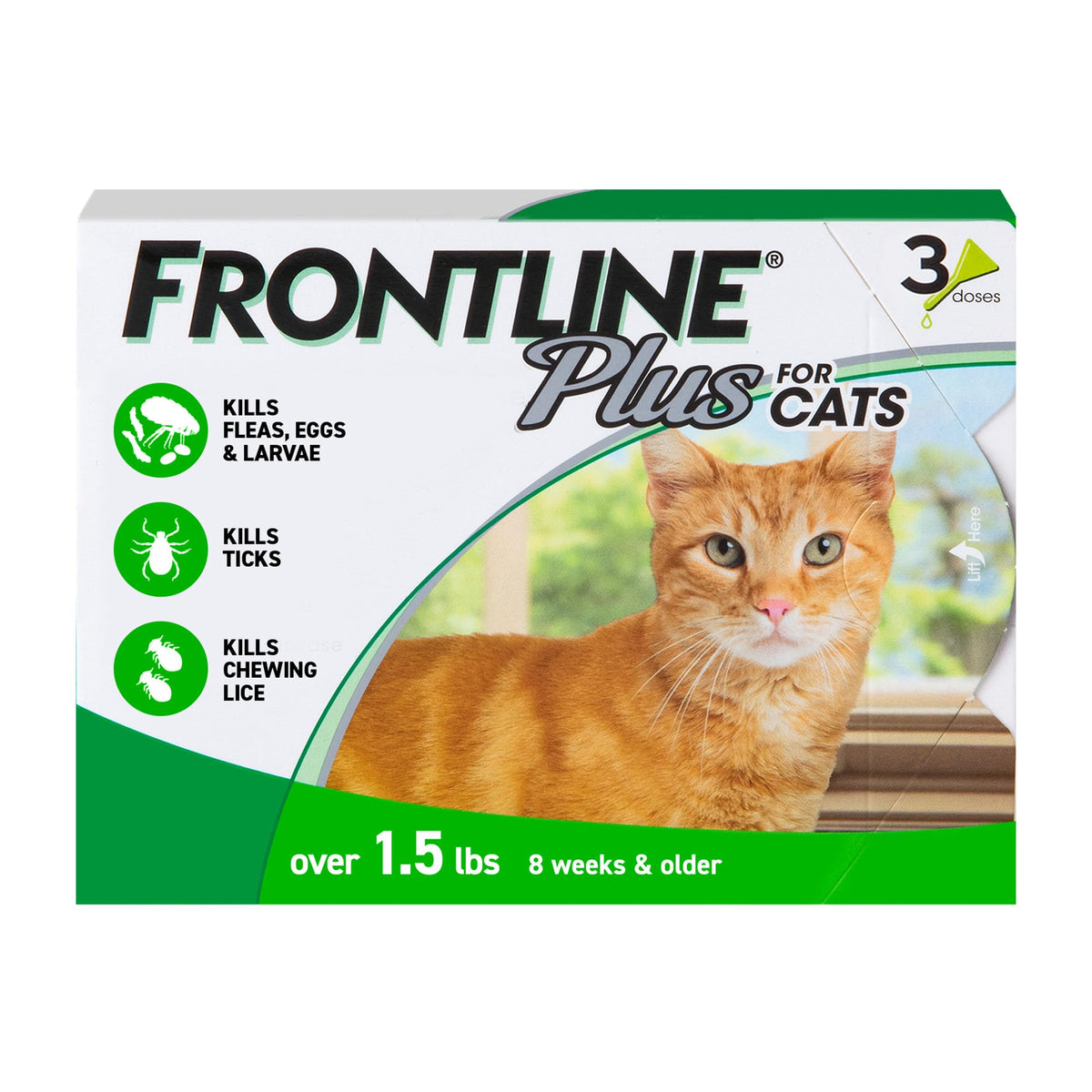 FRONTLINE Plus Flea & Tick Spot Treatment for Cat & Kitten (Green) Count of 6