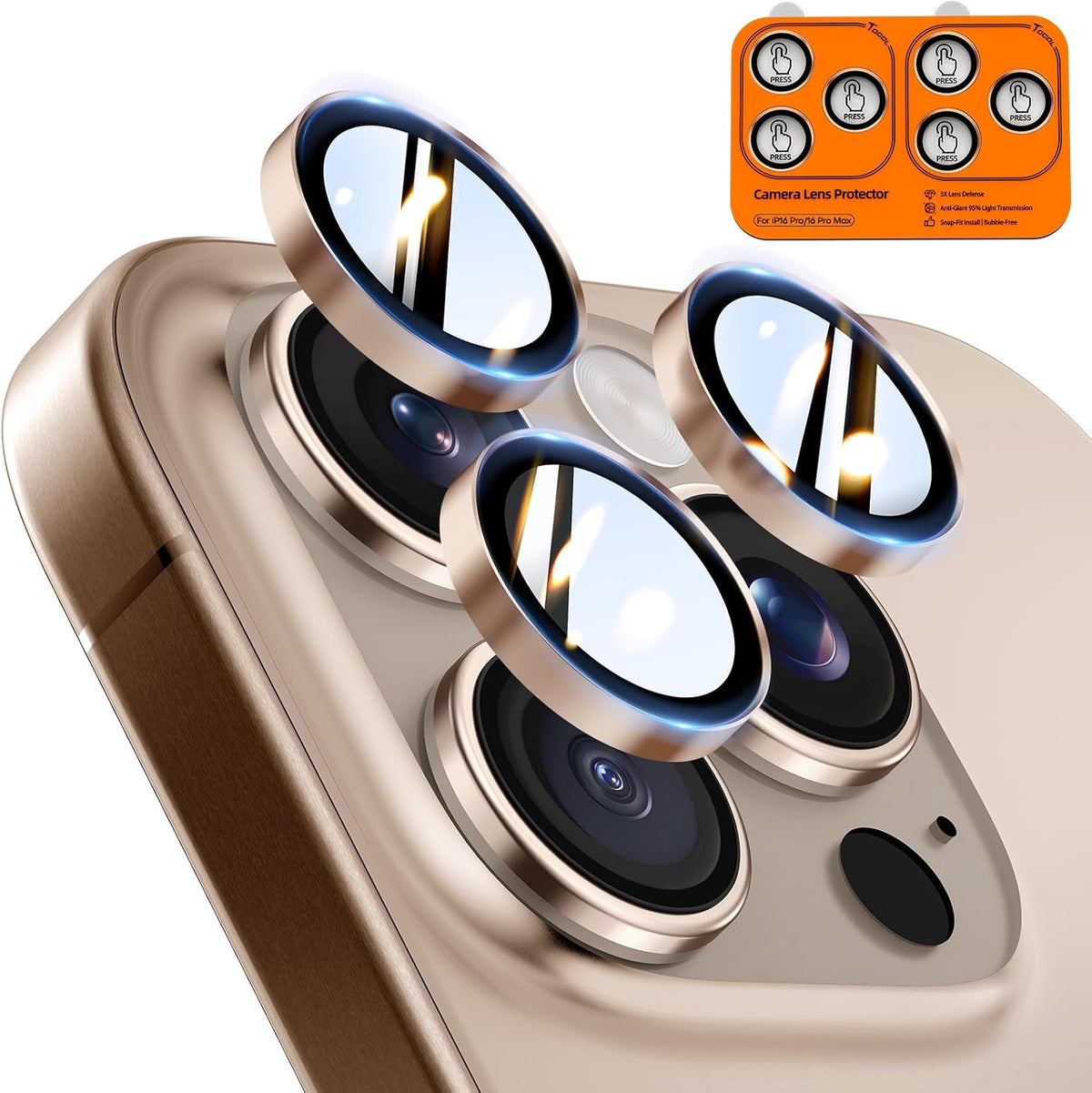 TOCOL for iPhone 16 Pro Max Camera Lens Protector/iPhone 16 Pro Camera Lens Protector Tempered Glass HD Individual Scratch Resistant Cover Accessories Case Friendly 2 Pack（Light Blue）