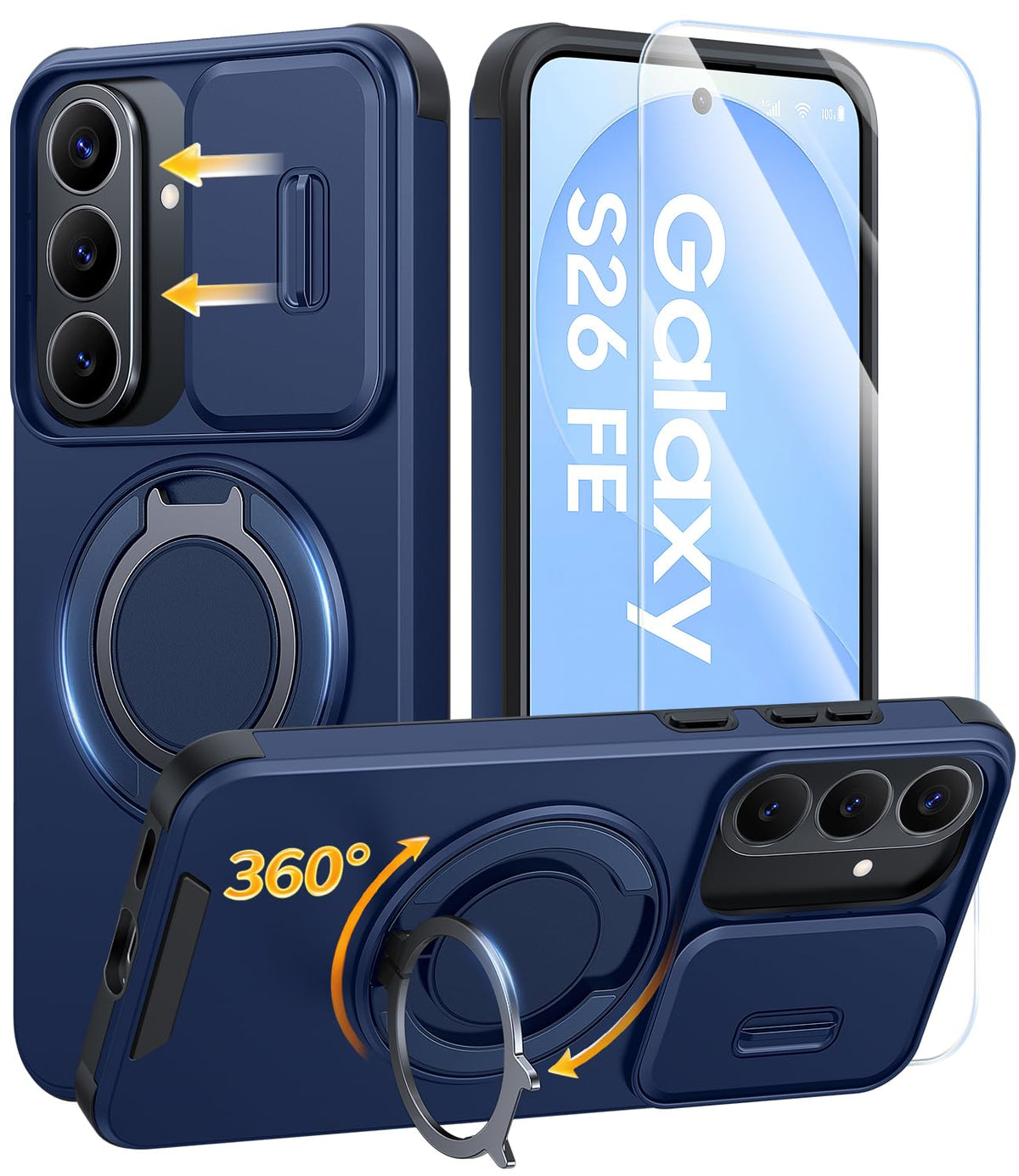 JAME for Samsung Galaxy S26 Case with Ring Stand & Slide Camera Cover