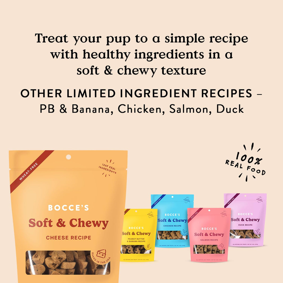 Bocce's Bakery Say Moo Soft & Chewy Dog Treats, Beef & Cheddar Flavor, 6 oz