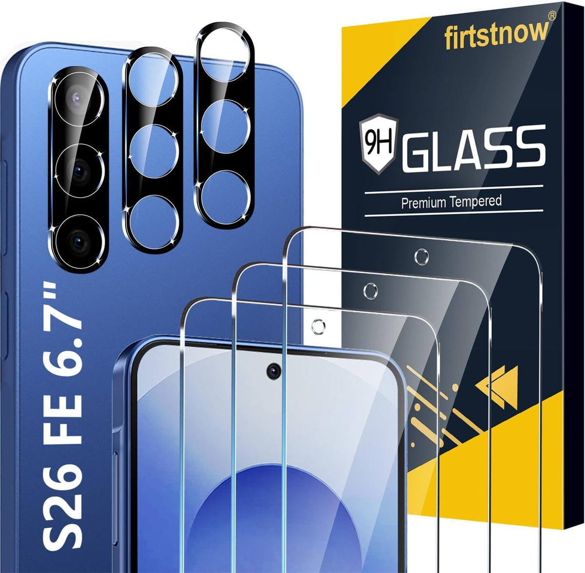 firtstnow 3 Pack for Samsung Galaxy S26 Ultra Screen Protector Tempered Glass + 3 Pack Camera Lens Protector, Military Grade Shatterproof, 9H Hardness, Fingerprint Unlock,Case Friendly 6.9 Inch