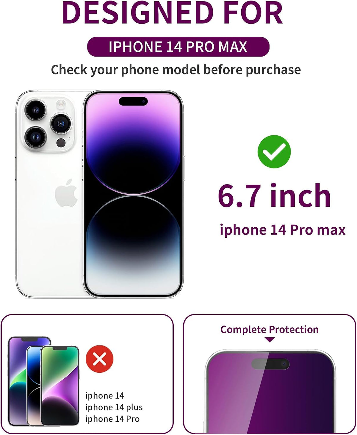 2 Pack Privacy Screen Protector for iPhone 13 Pro Max/14 Plus