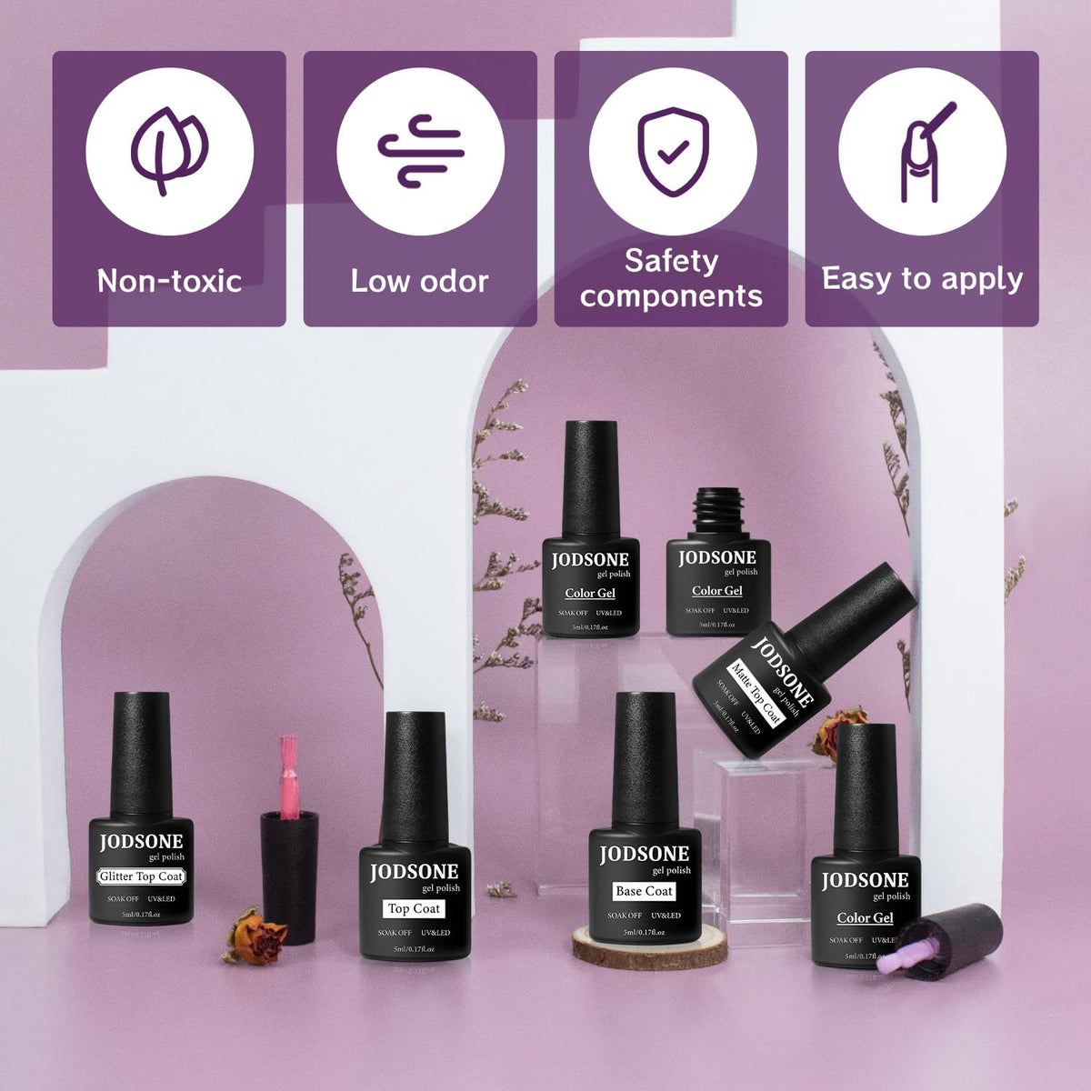 JODSONE 23 PCS Gel Nail Polish Set with Base Glossy and Matte Top Coat Multicolored Gel Nail Long Lasting Suitable for All Seasons