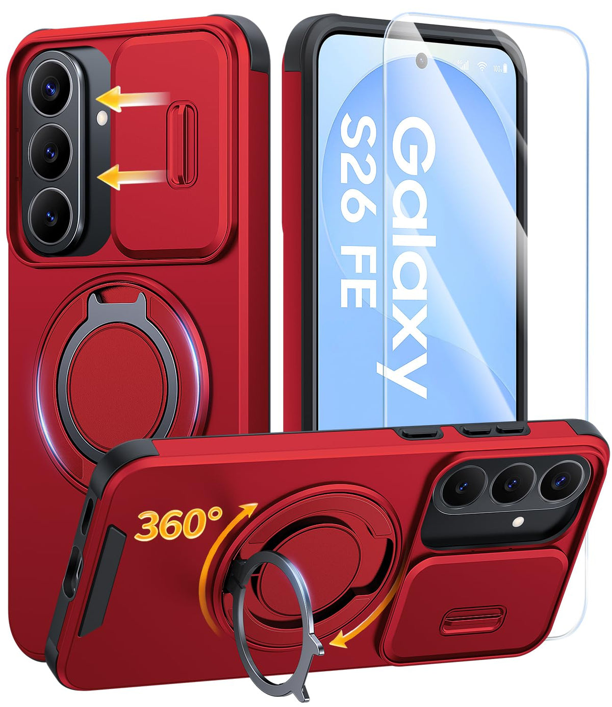 JAME for Samsung Galaxy S26 Case with Ring Stand & Slide Camera Cover