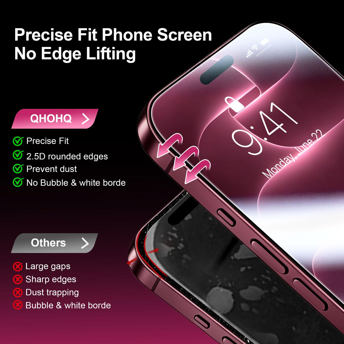 QHOHQ 3 Pack Screen Protector for iPhone 13 Pro 6.1 Inch with 3 Pack Tempered Glass Camera Lens Protector, Ultra HD, 9H Hardness, Scratch Resistant - Case Friendly [Not fit iPhone 13 Pro Max 6.7"]