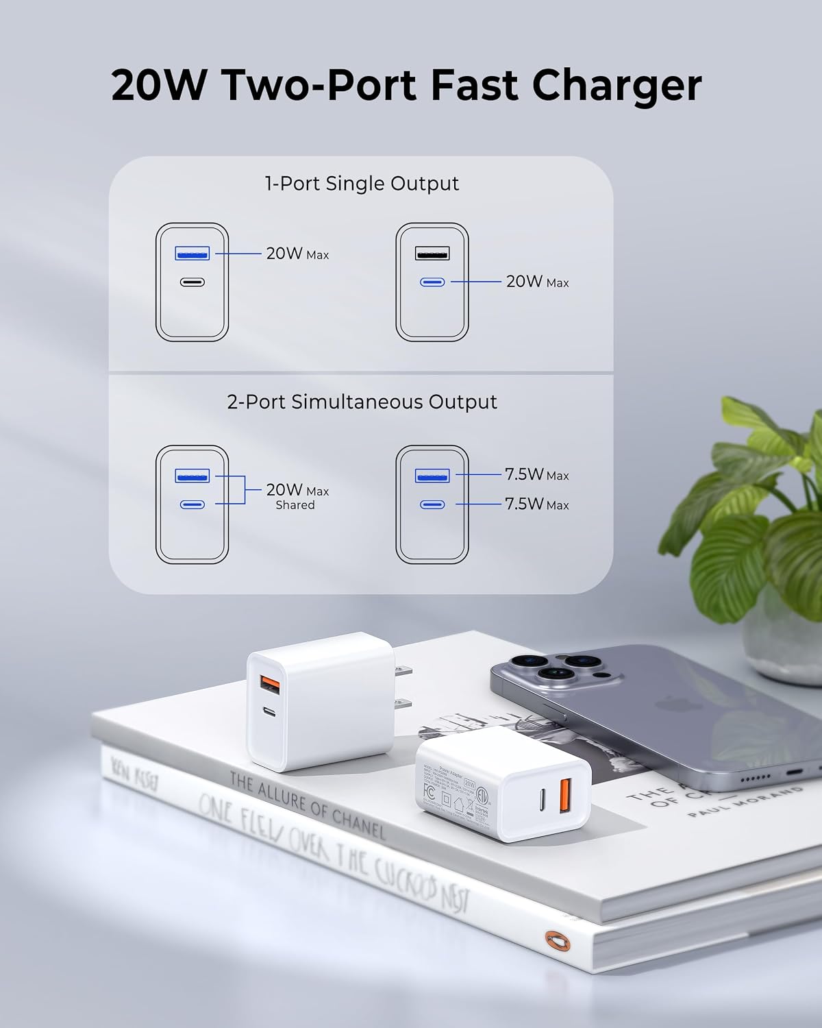 3 Pieces USB C Wall Charger for iPhone 14/15/16/17 Pro Max Plus Cube