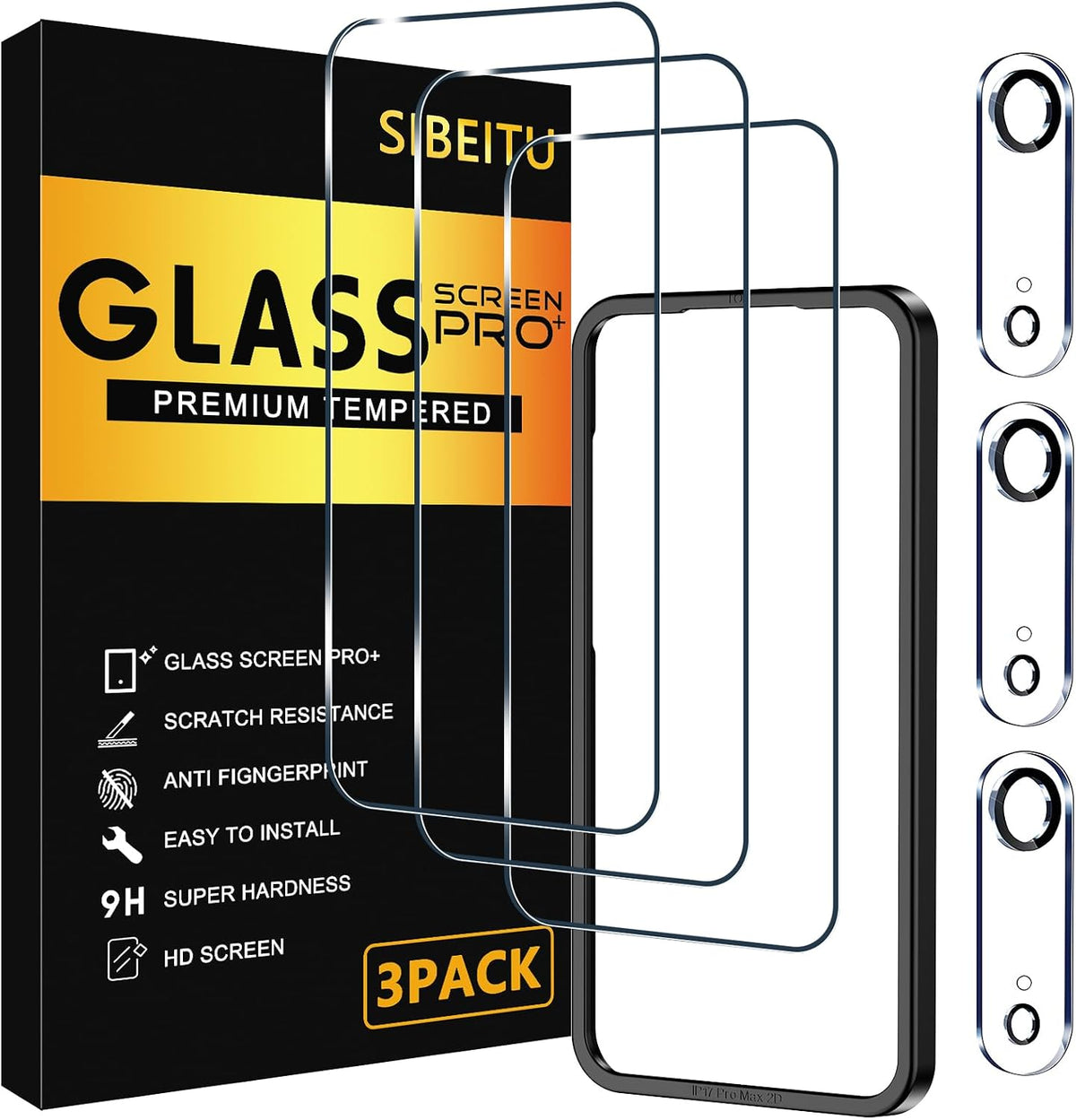 SIBEITU 3+3 Pack Screen Protector + Camera Lens Protector for iPhone 14 Pro
