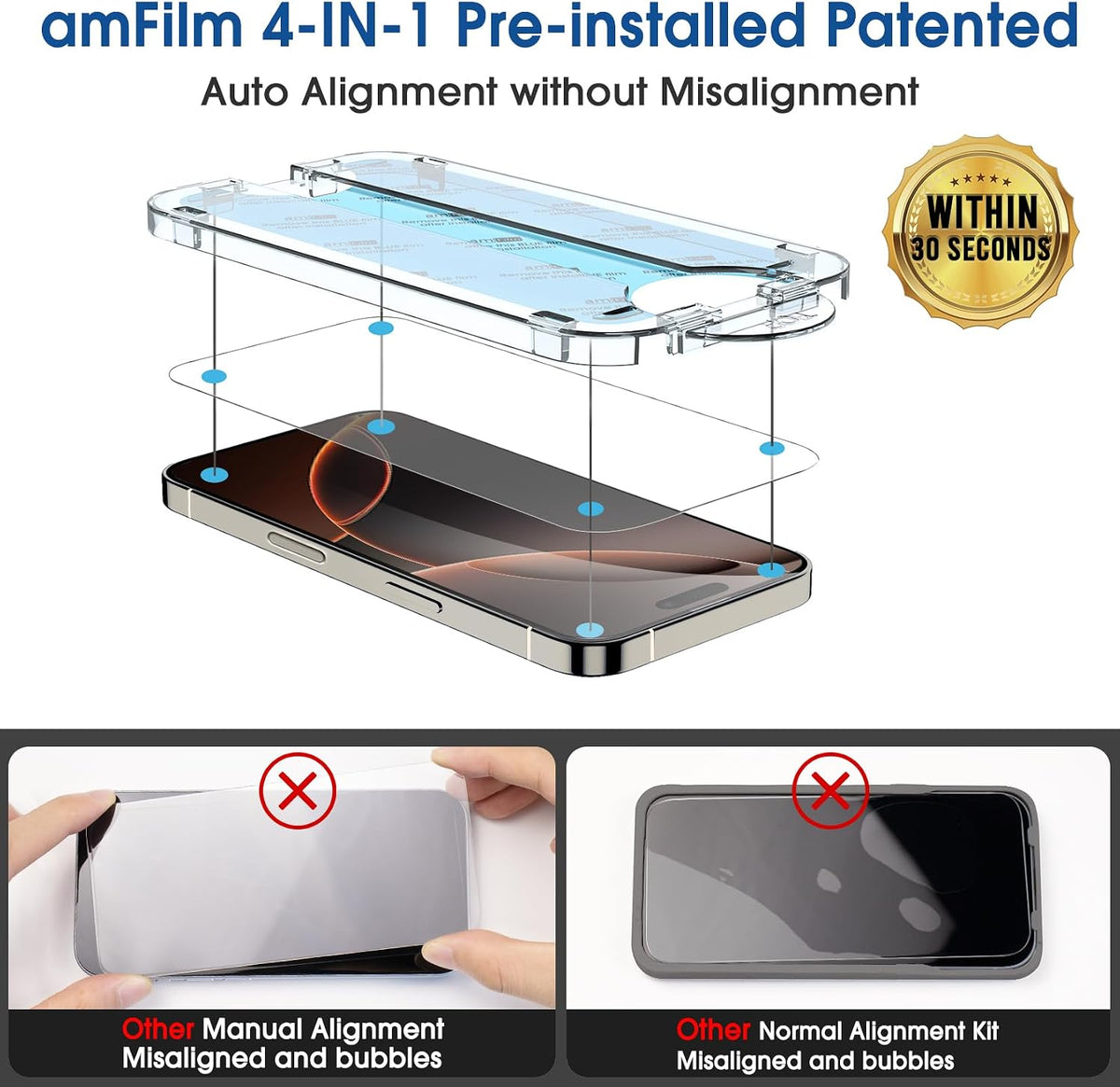 amFilm OneTouch for iPhone 18 Pro Max 6.9'' Screen Protector Tempered Glass