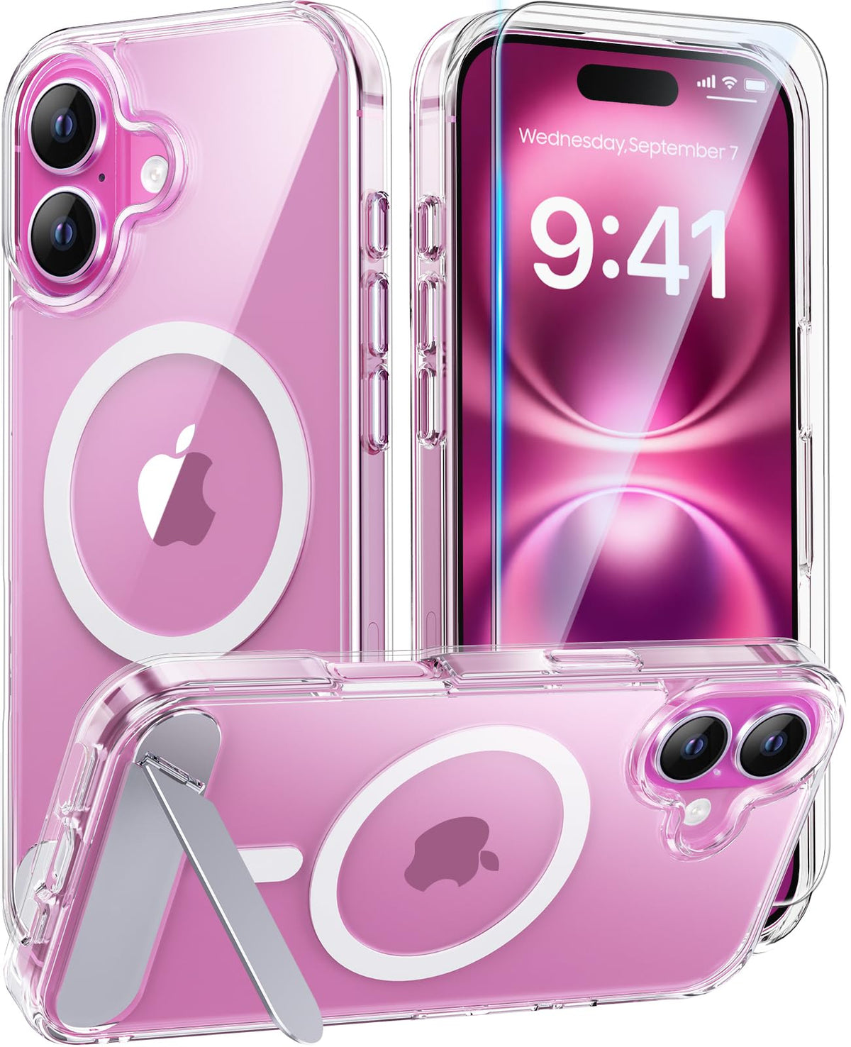 Magnetic for iPhone 16 Pro Case with Stand, Clear Matte