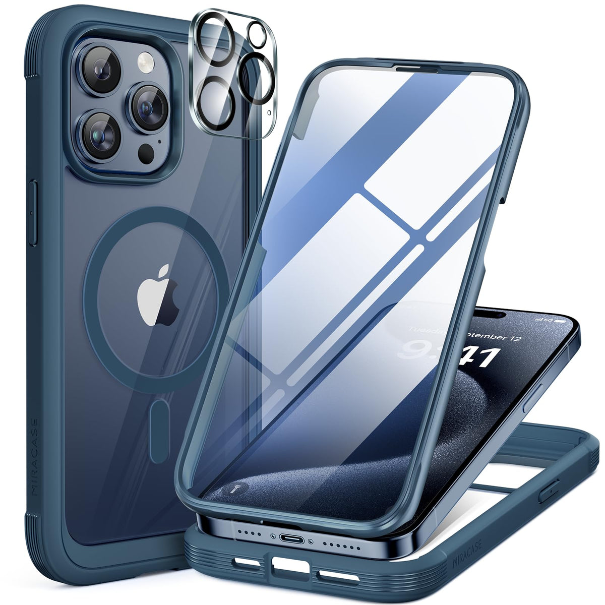 Miracase for iPhone 17e Case & iPhone 16e Case, Full-Body Phone with Built-in Glass Screen Protector, [Magnetic with MagSafe] Military Drop Proof 17 E/ 16 E Cover Bumper 6.1 inch, Black