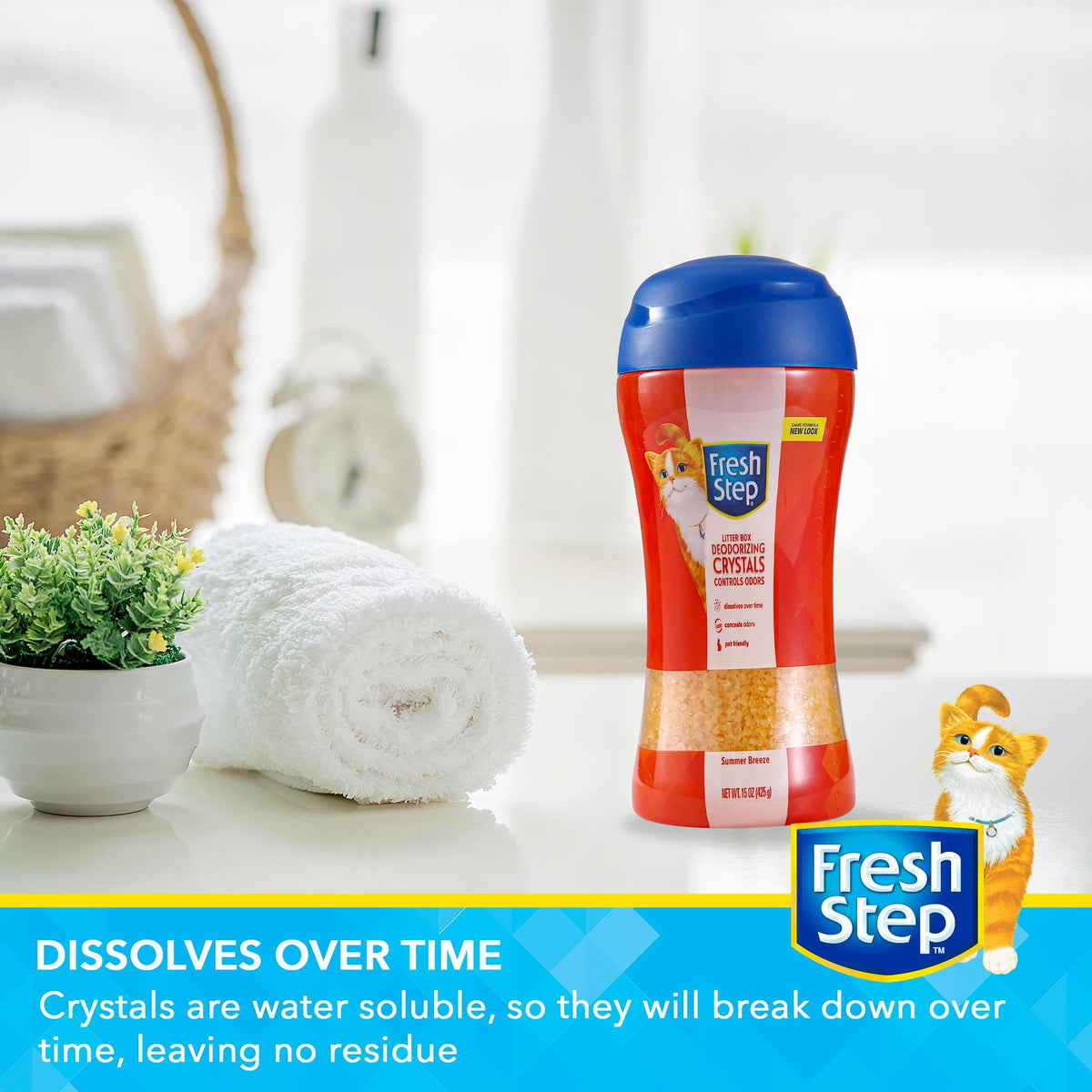Fresh Step - Cat Litter Deodorizer, Litter Box Crystals, Fresh Scent, 15 oz