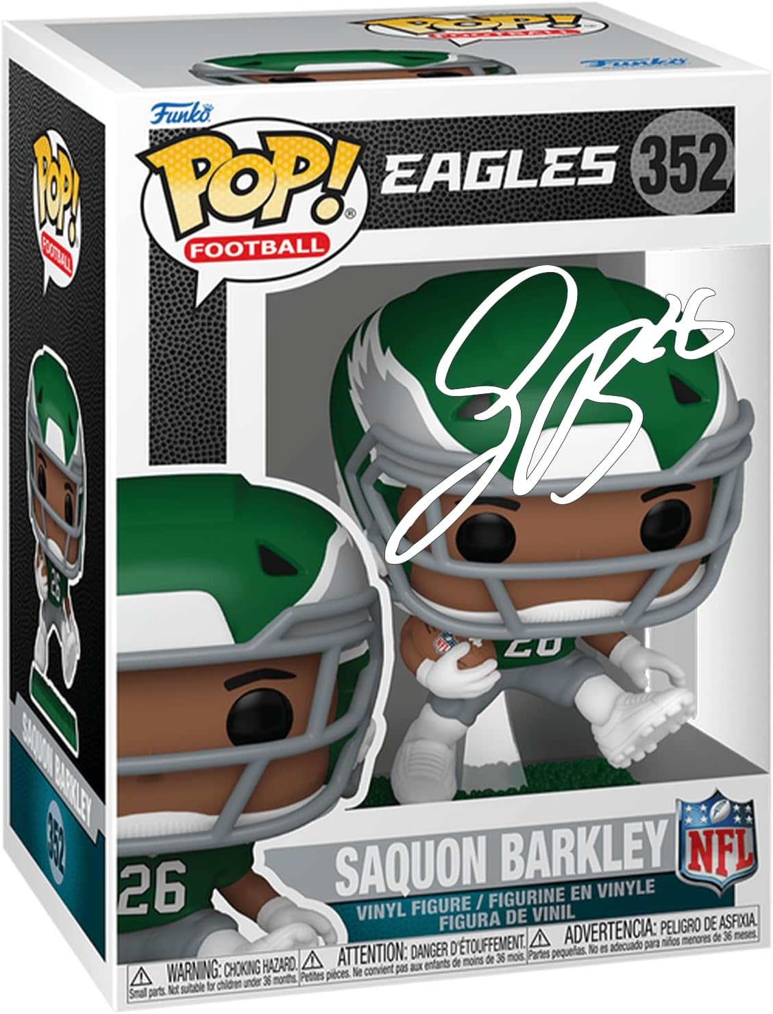 Saquon Barkley #352 Reverse Hurdle Kelly Green Philadelphia Eagles Facsimile Signed Reprint Laser Autographed Funko POP! Football NFL Figurine with Protector Case