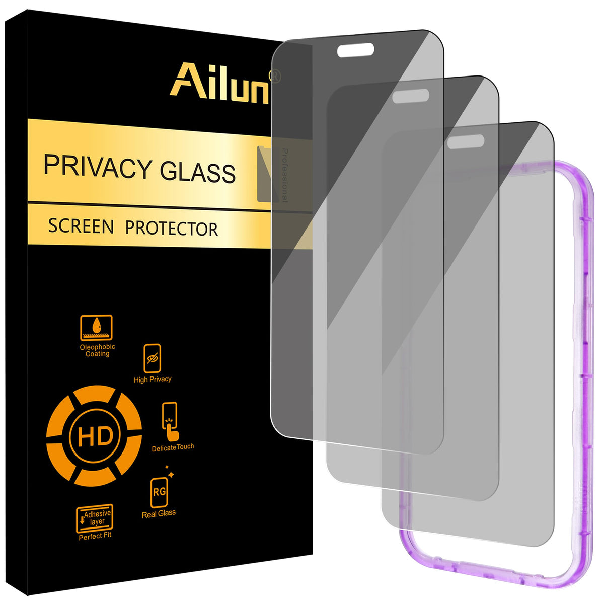 Ailun 3 Pack Privacy Screen Protector for iPhone 17 Pro Max, Tempered Glass