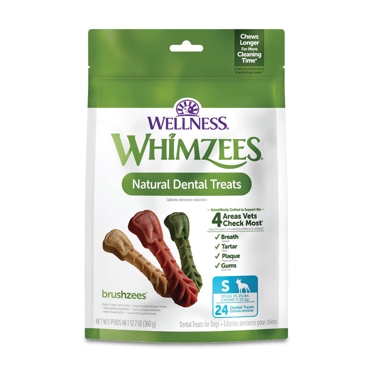 Whimzees Wellness Brushzees Natural Dog Dental Treat, VOHC Accepted Chews, Freshens Breath, Extra-Small Size, 12.7 oz Bag, 48 Count