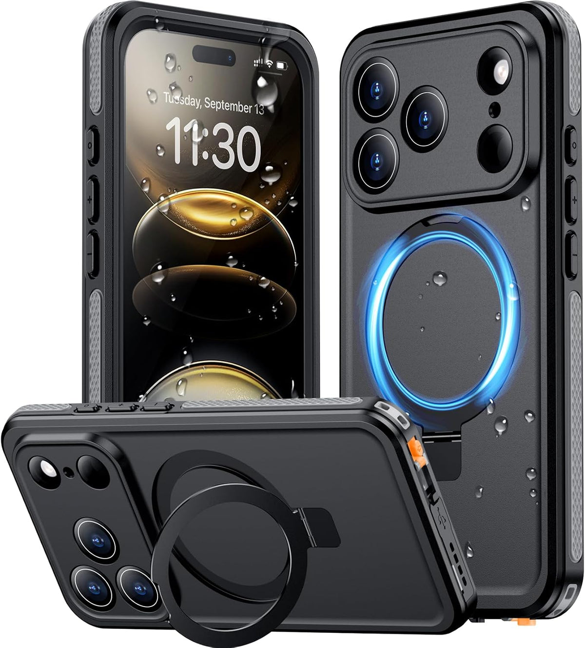 Temdan Compatible with iPhone 17 Pro Case,Waterproof Built-in Screen & Camera Protector IP68 Underwater Full Body 17FT Military Dropproof Shockproof Phone Case 6.3"-Blue/Clear