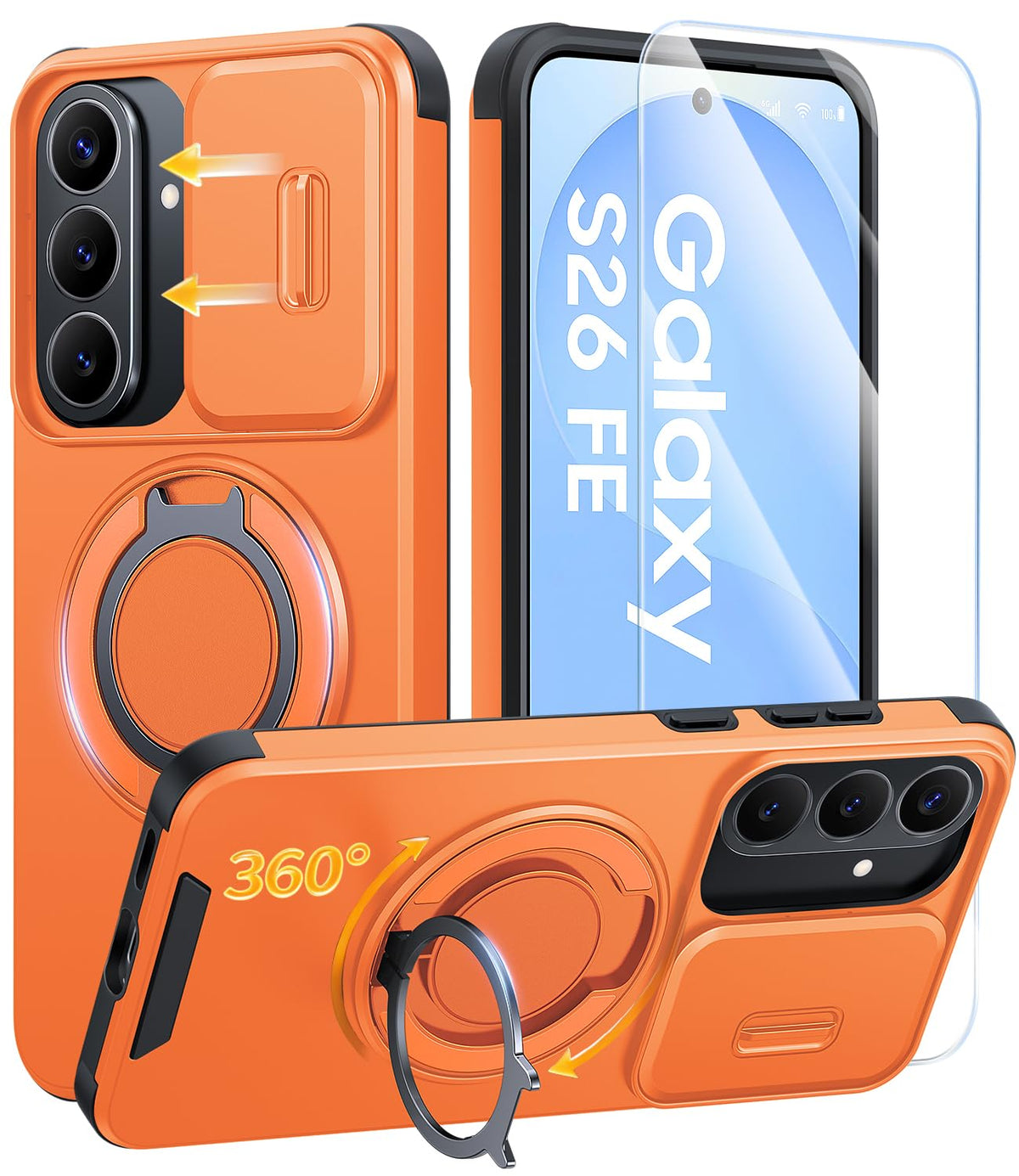 JAME for Samsung Galaxy S26 Case with Ring Stand & Slide Camera Cover