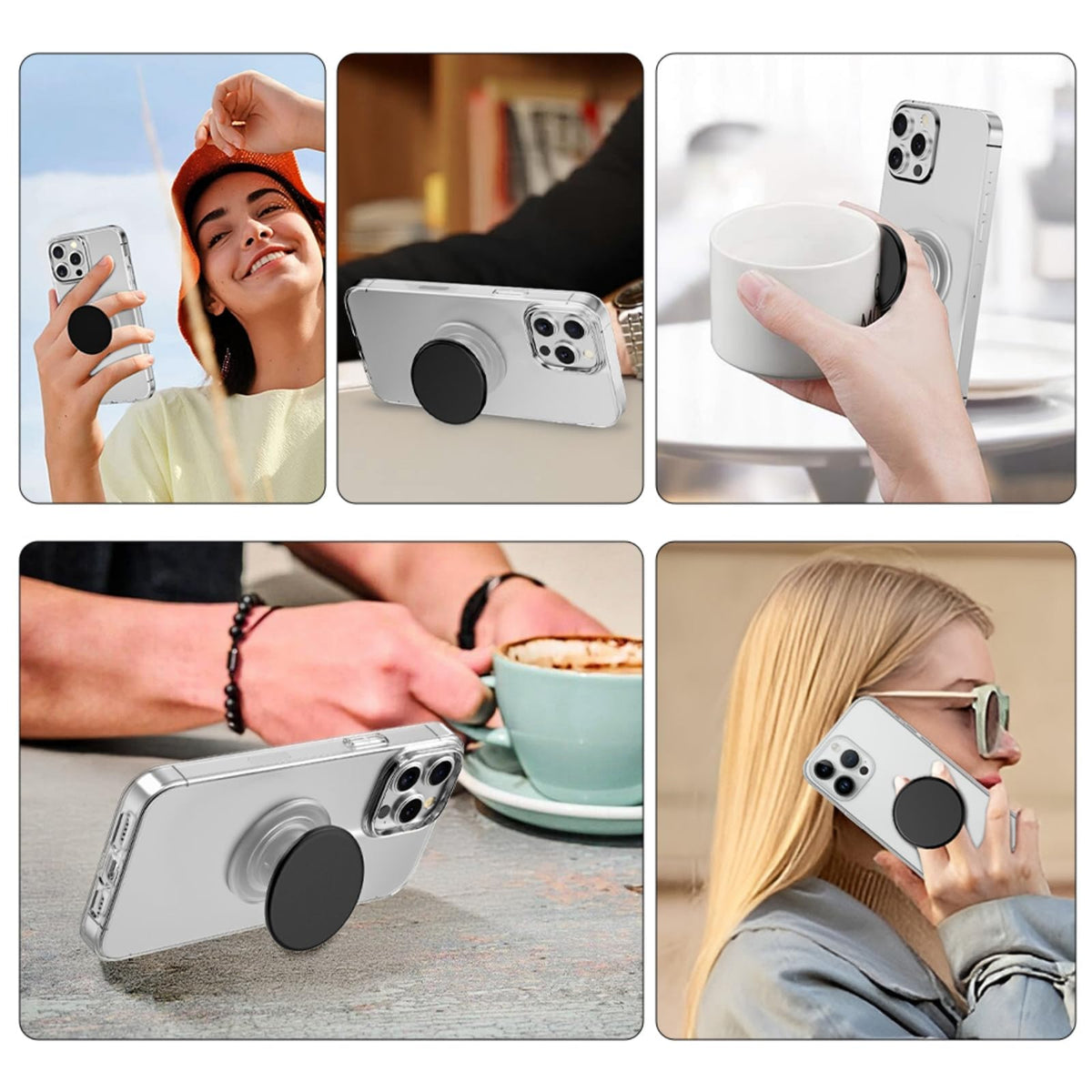 Grippopso Expandable Collapsible Mobile Phone Grip Stand Holder, Sky Blue