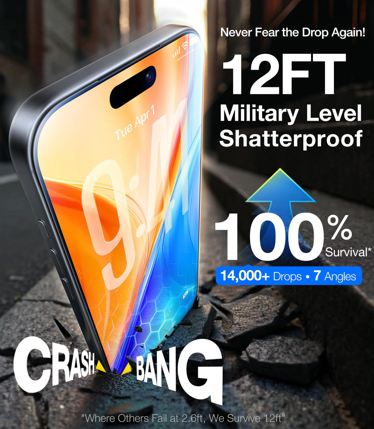 UltraGlass Crystal Armor for iPhone 16 Pro Screen Protector (No Black Bezels) 9H+ Military-Grade Shatterproof Screen Protector 16 Pro Tempered Glass, One Step Easy Installation, 1 Piece