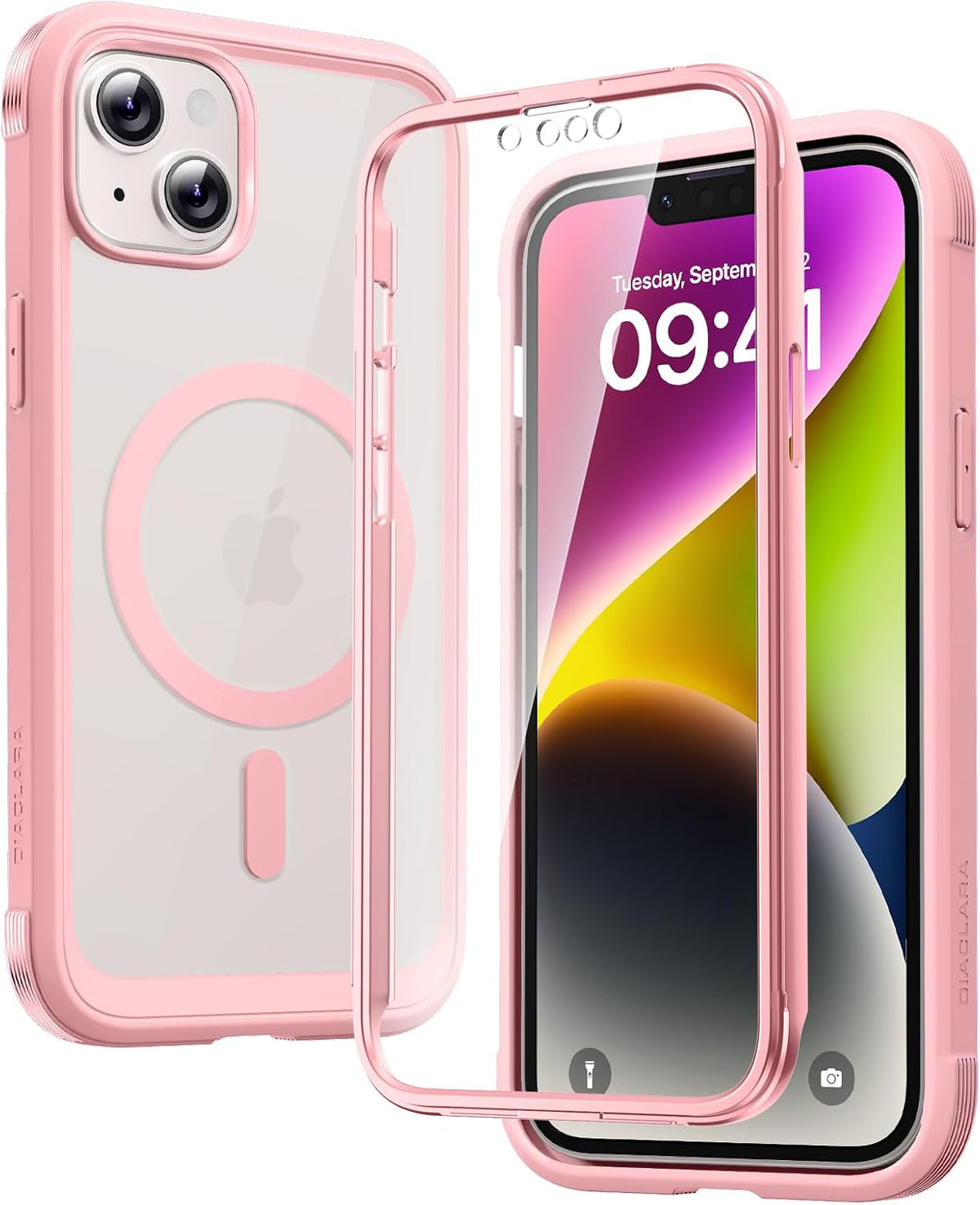 Diaclara Designed for iPhone 15 Plus Case 6.7 Inch, Full-Body Clear Bumper Cases w/Built-in Screen Protector, 360 Protective Rugged Case + Glass Camera Lens Protector,Mint Green