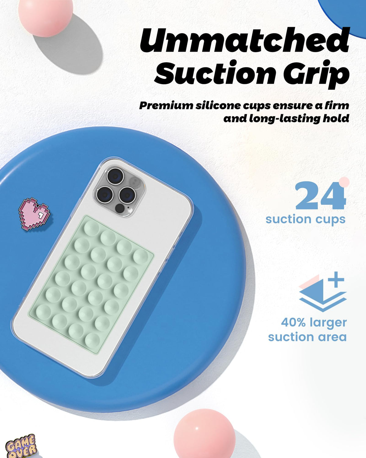 amBand Magnetic Sticky Phone Suction Grip for MagSafe, Removable for Wireless Charging, Durable Magnet Silicone Portable Mount Stand for iPhone 18 17 16 15 14 13 Series, Hands-Free Video/Selfie, Black