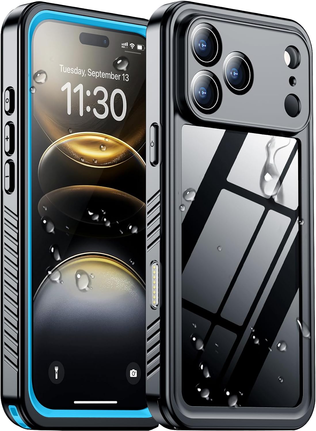 Temdan Compatible with iPhone 17 Pro Case,Waterproof Built-in Screen & Camera Protector IP68 Underwater Full Body 17FT Military Dropproof Shockproof Phone Case 6.3"-Blue/Clear