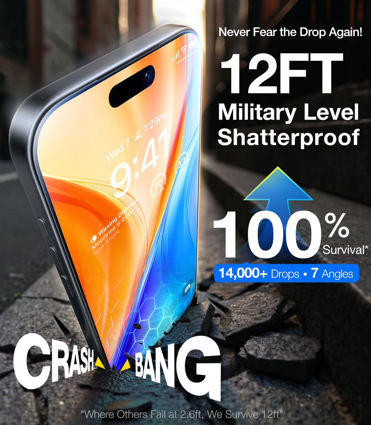 UltraGlass Crystal Armor for iPhone 16 Pro Screen Protector (No Black Bezels) 9H+ Military-Grade Shatterproof Screen Protector 16 Pro Tempered Glass, One Step Easy Installation, 1 Piece