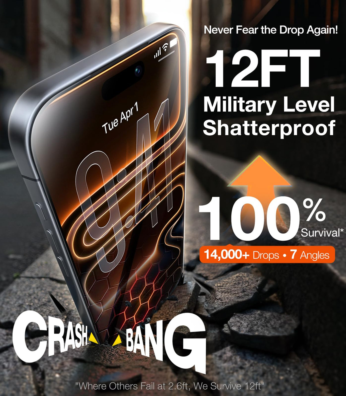 UltraGlass Crystal Armor for iPhone 16 Pro Screen Protector (No Black Bezels) 9H+ Military-Grade Shatterproof Screen Protector 16 Pro Tempered Glass, One Step Easy Installation, 1 Piece
