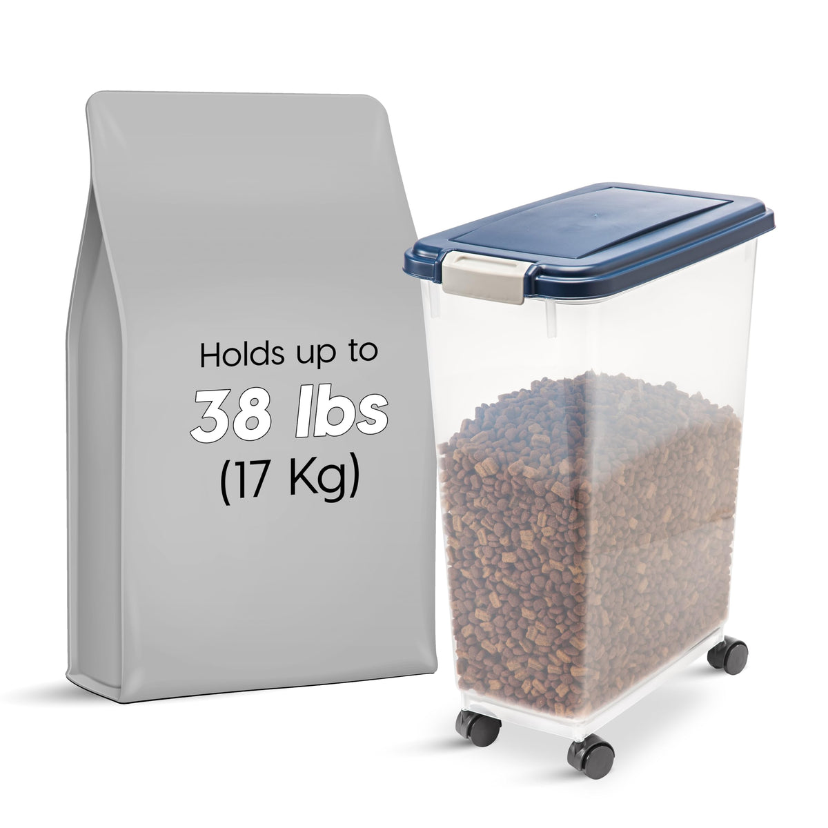 IRIS USA Dog Food Storage Container, Airtight, 30 lb Capacity, Wheels