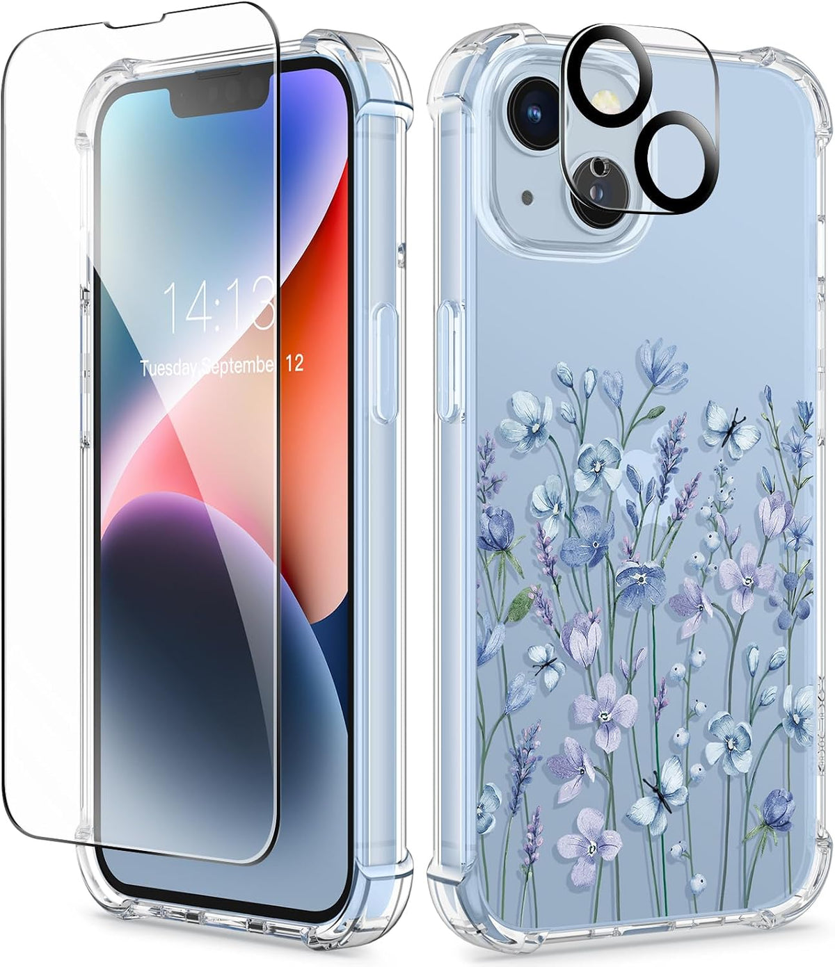 GVIEWIN for iPhone 11 Case Floral, Screen Protector & Camera Lens Protector