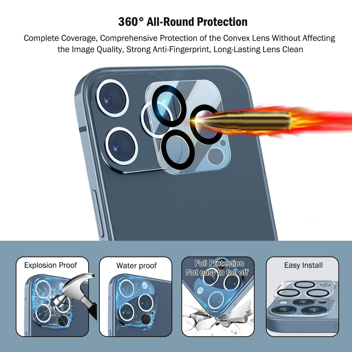 QHOHQ 3 Pack Screen Protector for iPhone 13 Pro 6.1 Inch with 3 Pack Tempered Glass Camera Lens Protector, Ultra HD, 9H Hardness, Scratch Resistant - Case Friendly [Not fit iPhone 13 Pro Max 6.7"]