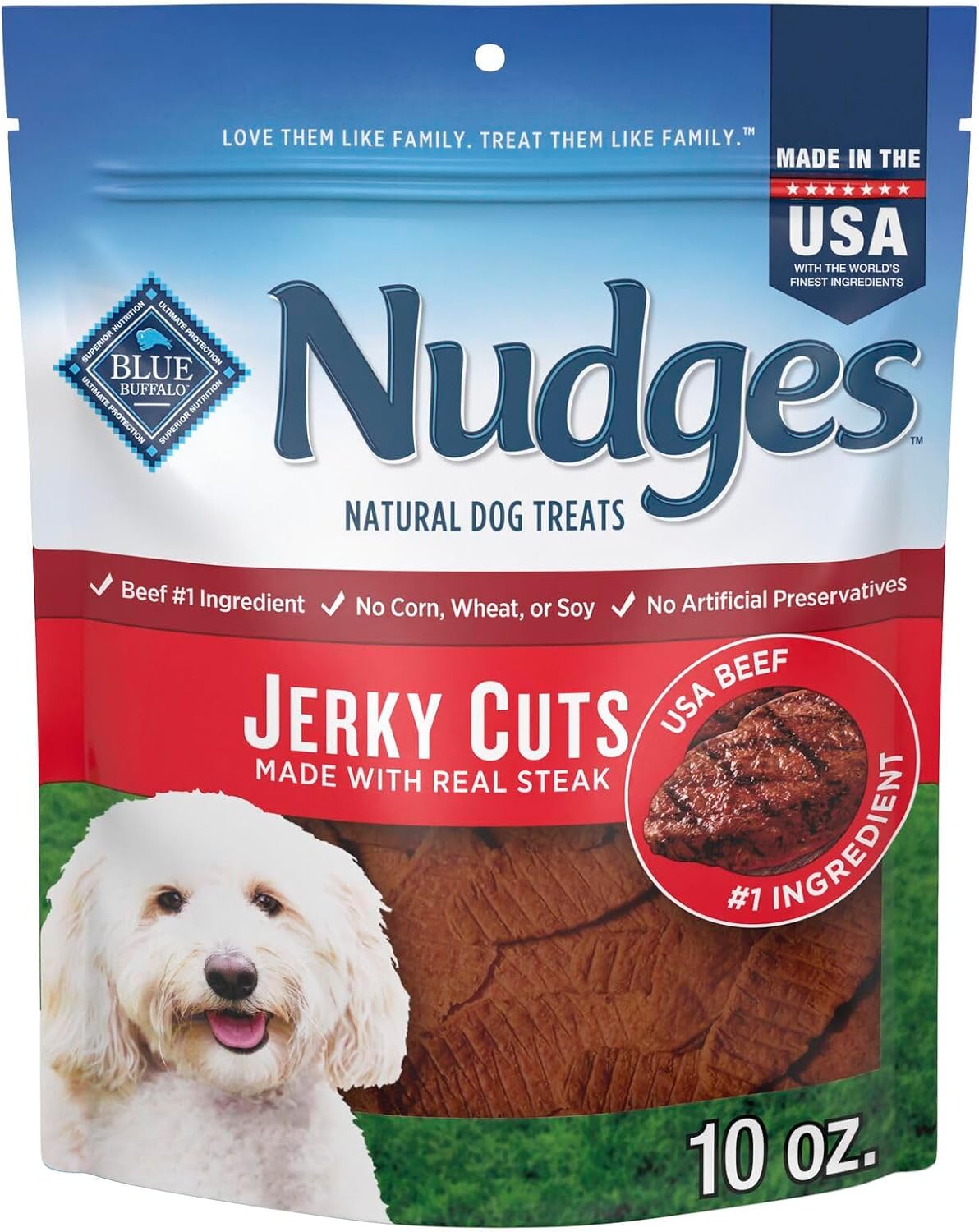 Blue Buffalo Nudges Jerky Cuts Steak Dog Treats, 10 oz