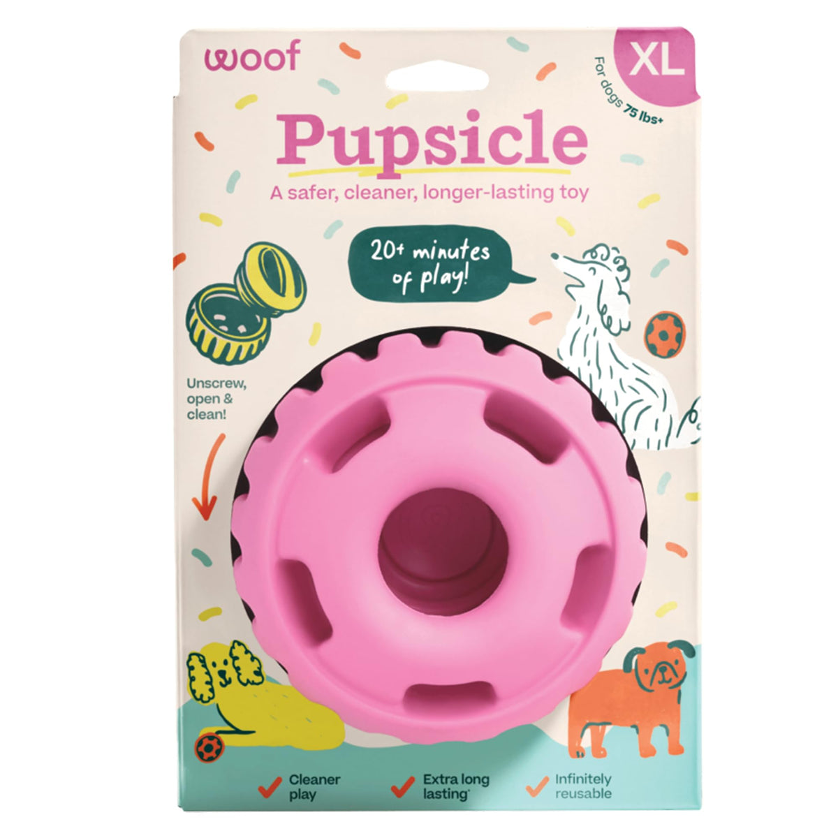 WOOF Pupsicle Interactive Dog Ball Toy for Dogs Large 25-75 lbs - Pink
