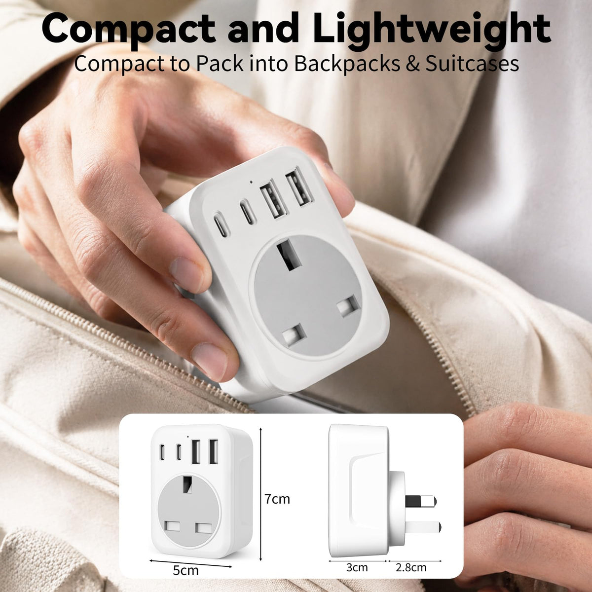 UK To European Plug Adapter,5 IN 1 European Travel Adaptor with 2 USB C & 2 USB A,Grounded EU Plug Adapter for Germany Spain France Turkey Greece etc (Type E/F)