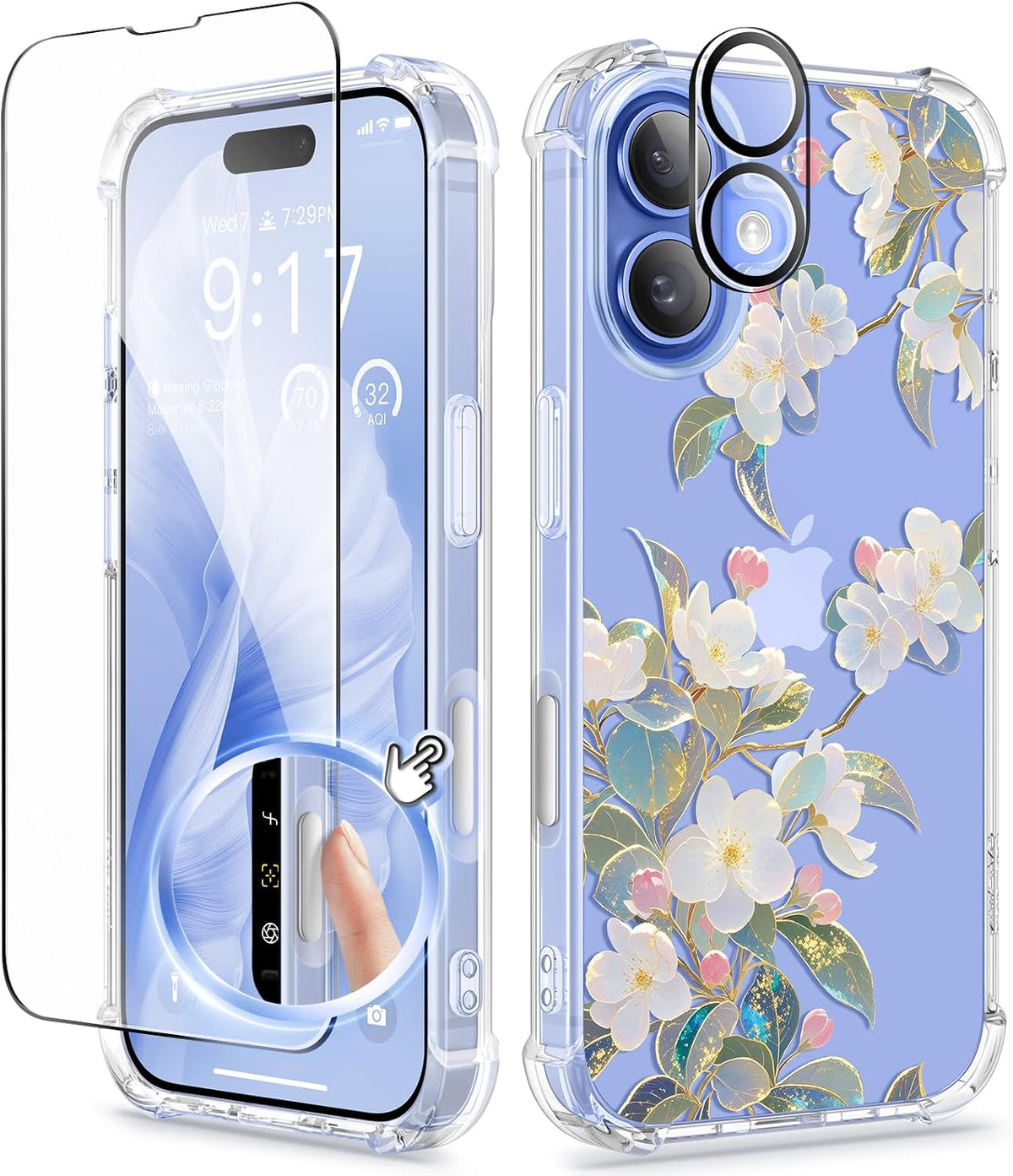 GVIEWIN for iPhone 11 Case Floral, Screen Protector & Camera Lens Protector