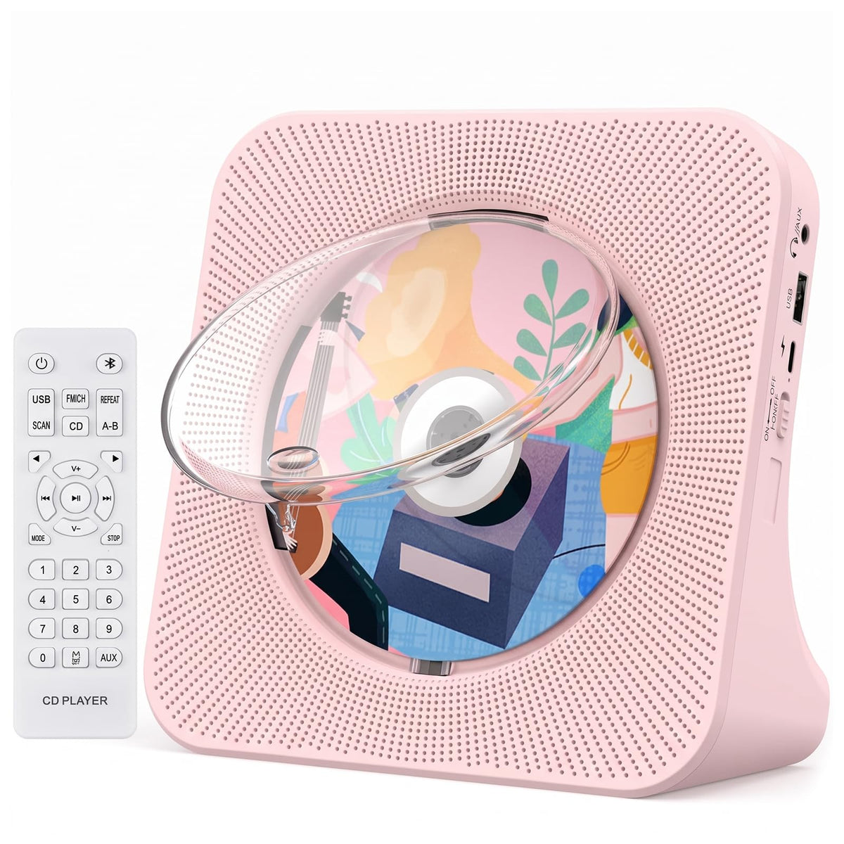 Portable CD Player with Bluetooth, Gueray Desktop CD Players for Home, Bulit-in Double HiFi Speakers, AUX&Headphone Jack, FM Radio Boombox with Remote Control, USB Port,LCD Display (White)