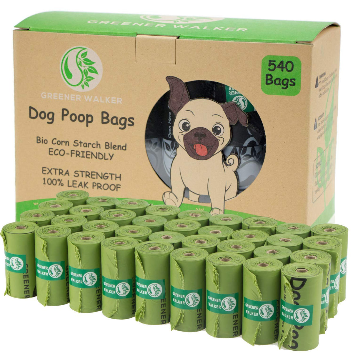 GREENER WALKER Poop Bags for Dog Waste-540 Bags,Extra Thick Strong 100% Leak Proof Dog waste Bags (Deep Green)
