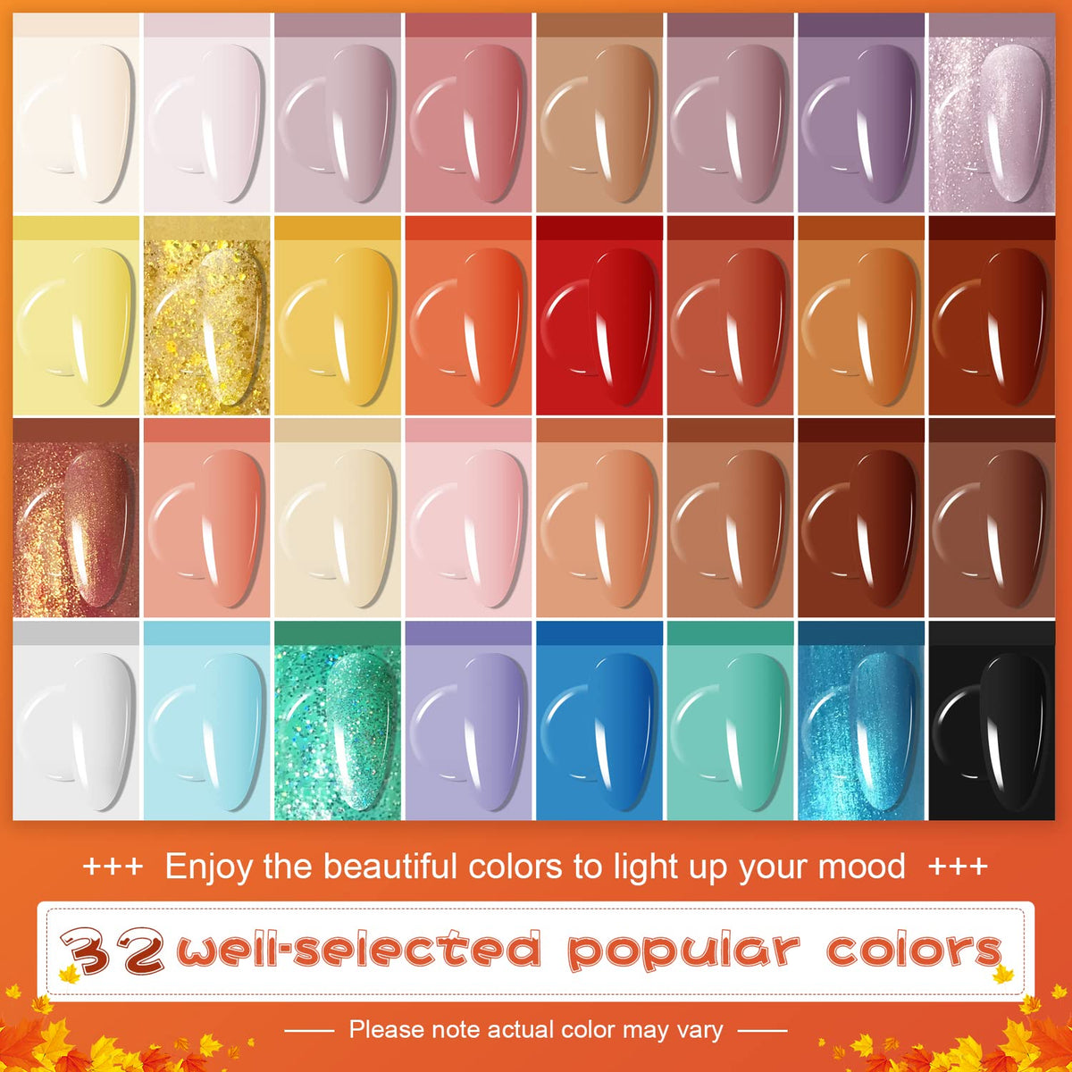 JODSONE 23 PCS Gel Nail Polish Set with Base Glossy and Matte Top Coat Multicolored Gel Nail Long Lasting Suitable for All Seasons