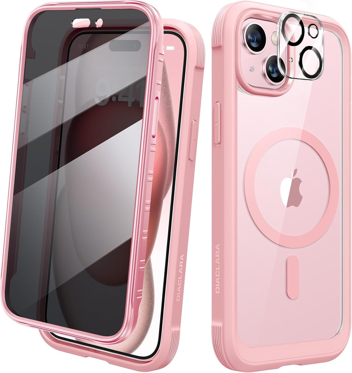 Diaclara Designed for iPhone 15 Plus Case 6.7 Inch, Full-Body Clear Bumper Cases w/Built-in Screen Protector, 360 Protective Rugged Case + Glass Camera Lens Protector,Mint Green