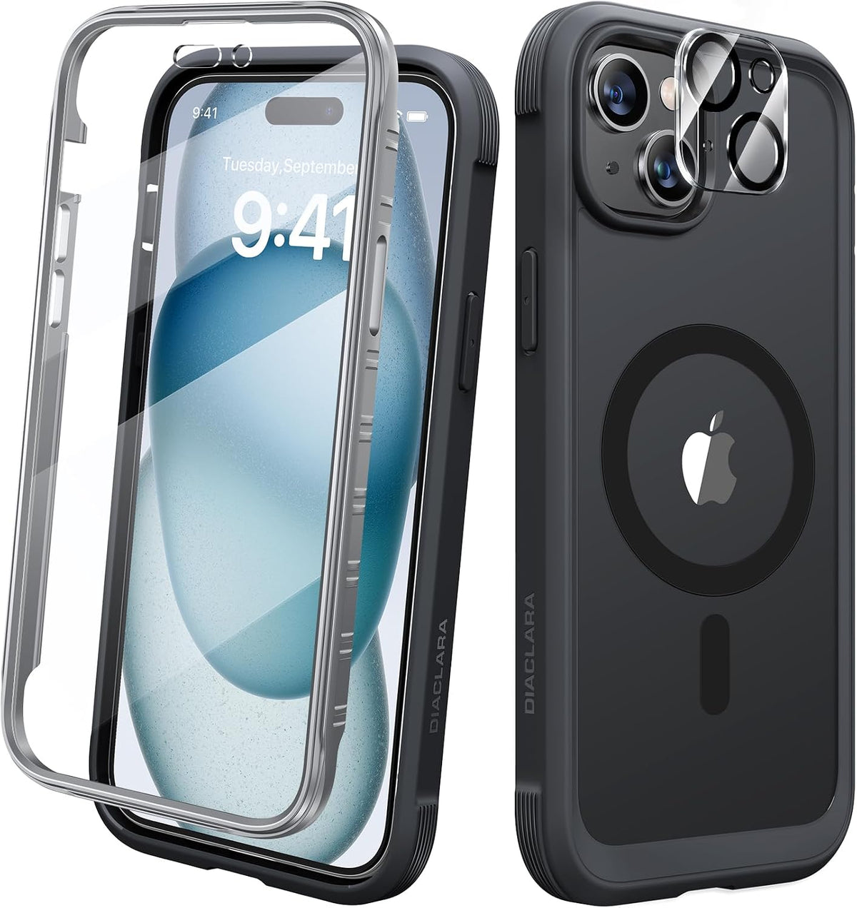 Diaclara Designed for iPhone 15 Plus Case 6.7 Inch, Full-Body Clear Bumper Cases w/Built-in Screen Protector, 360 Protective Rugged Case + Glass Camera Lens Protector,Mint Green
