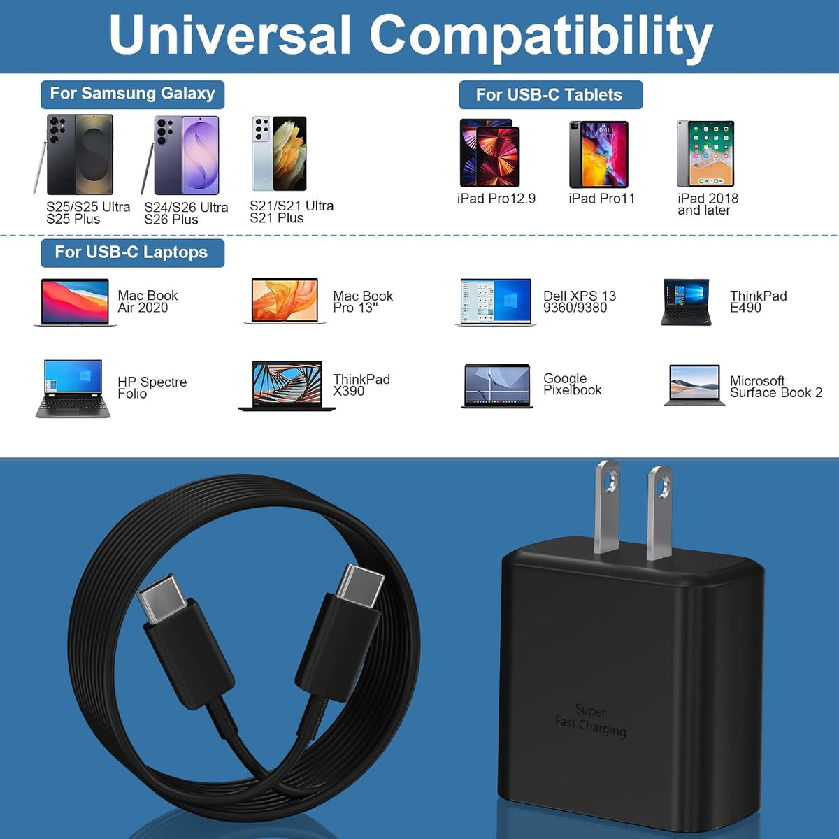 Type C Charger Fast Charging, 45W USB-C Super Fast Type C Wall Charger for Samsung Galaxy S26 S25 S24 S23 Ultra/S26 S25 S24 S23 S22 S21S20/Note 10/20, PPS Android Charger Block with 8FT Cable-Black