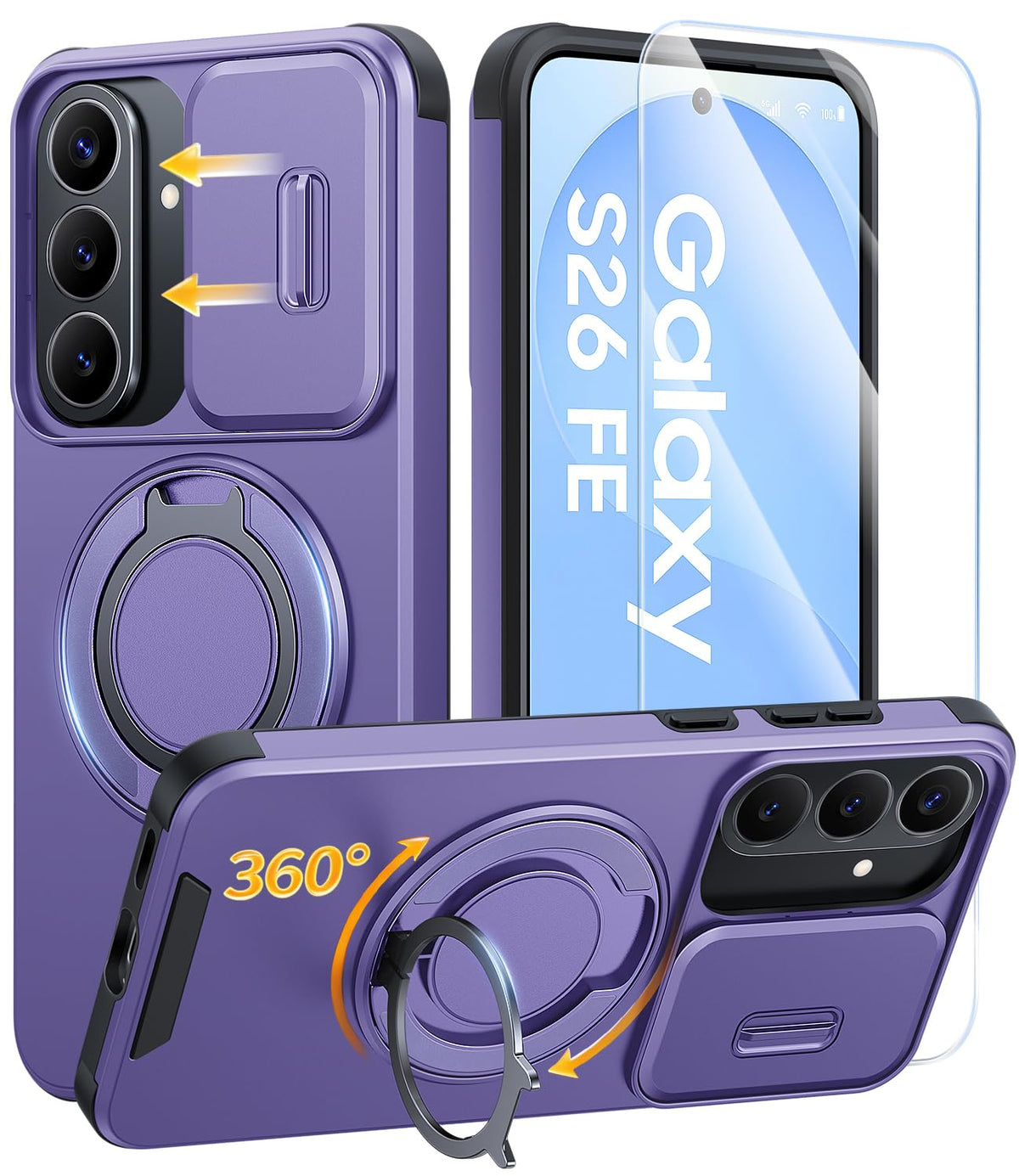 JAME for Samsung Galaxy S26 Case with Ring Stand & Slide Camera Cover