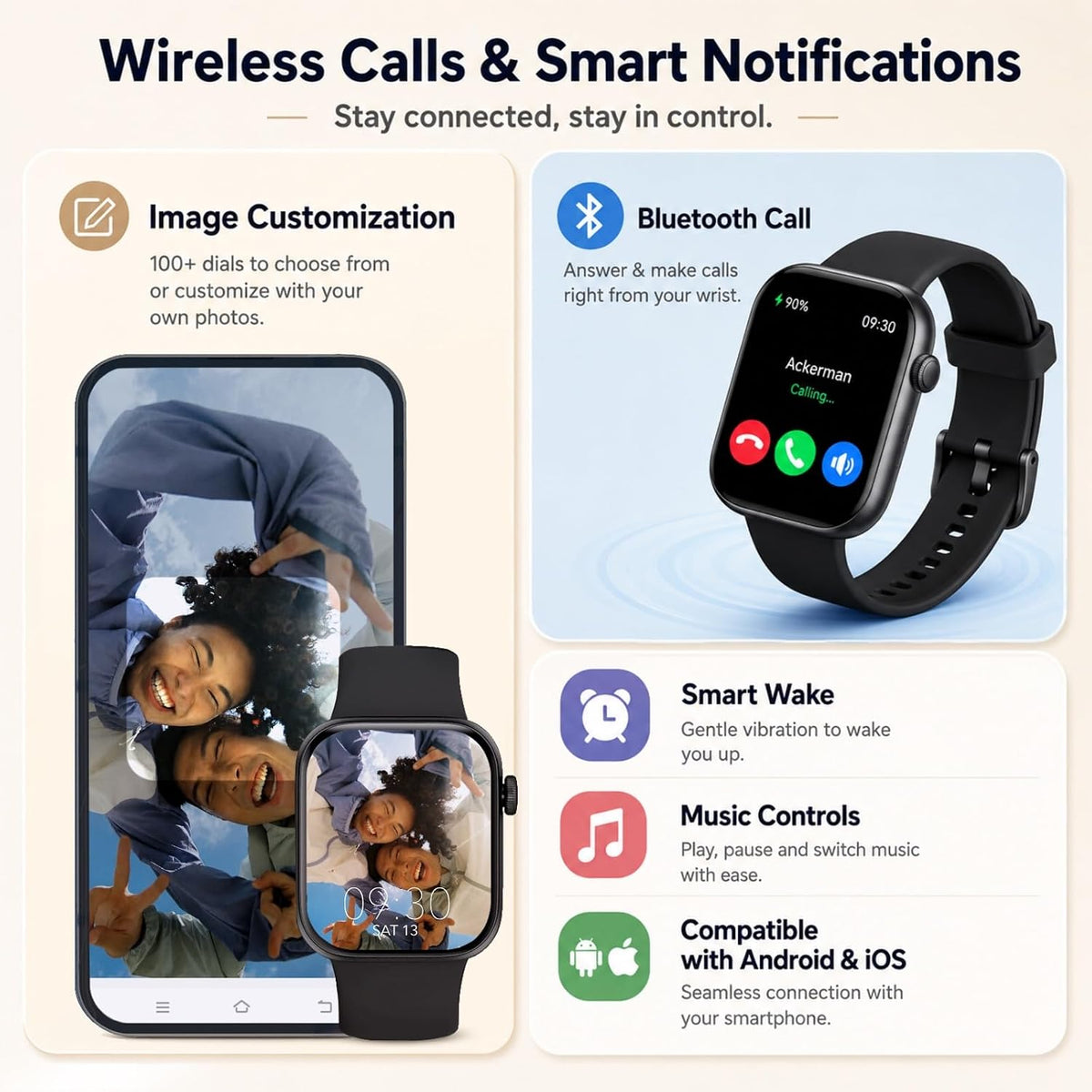 Smart Watch for Men Women Answer/Make Call, 1.85" Smartwatch, Fitness Watch with Heart Rate Blood Pressure Sleep Monitor,IP68 Waterproof Step Counter Watch Compatible Android IOS black