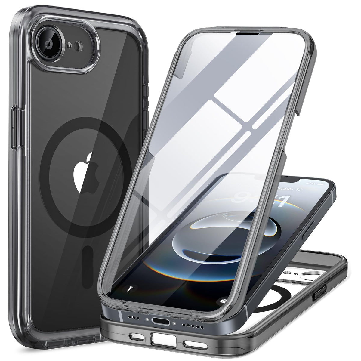 Miracase for iPhone 17e Case & iPhone 16e Case, Full-Body Phone with Built-in Glass Screen Protector, [Magnetic with MagSafe] Military Drop Proof 17 E/ 16 E Cover Bumper 6.1 inch, Black