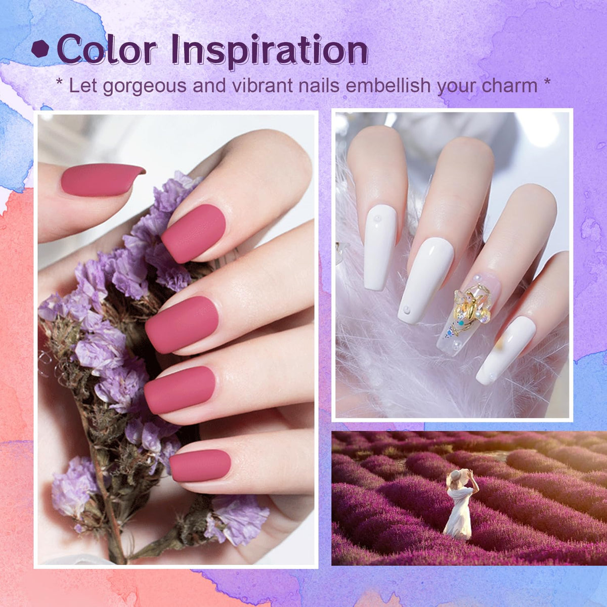 JODSONE 23 PCS Gel Nail Polish Set with Base Glossy and Matte Top Coat Multicolored Gel Nail Long Lasting Suitable for All Seasons