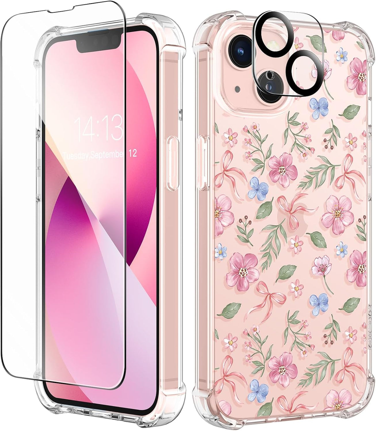 GVIEWIN for iPhone 11 Case Floral, Screen Protector & Camera Lens Protector