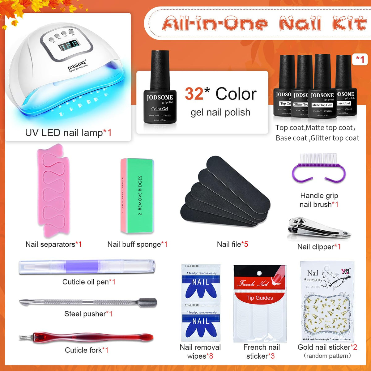 JODSONE 23 PCS Gel Nail Polish Set with Base Glossy and Matte Top Coat Multicolored Gel Nail Long Lasting Suitable for All Seasons