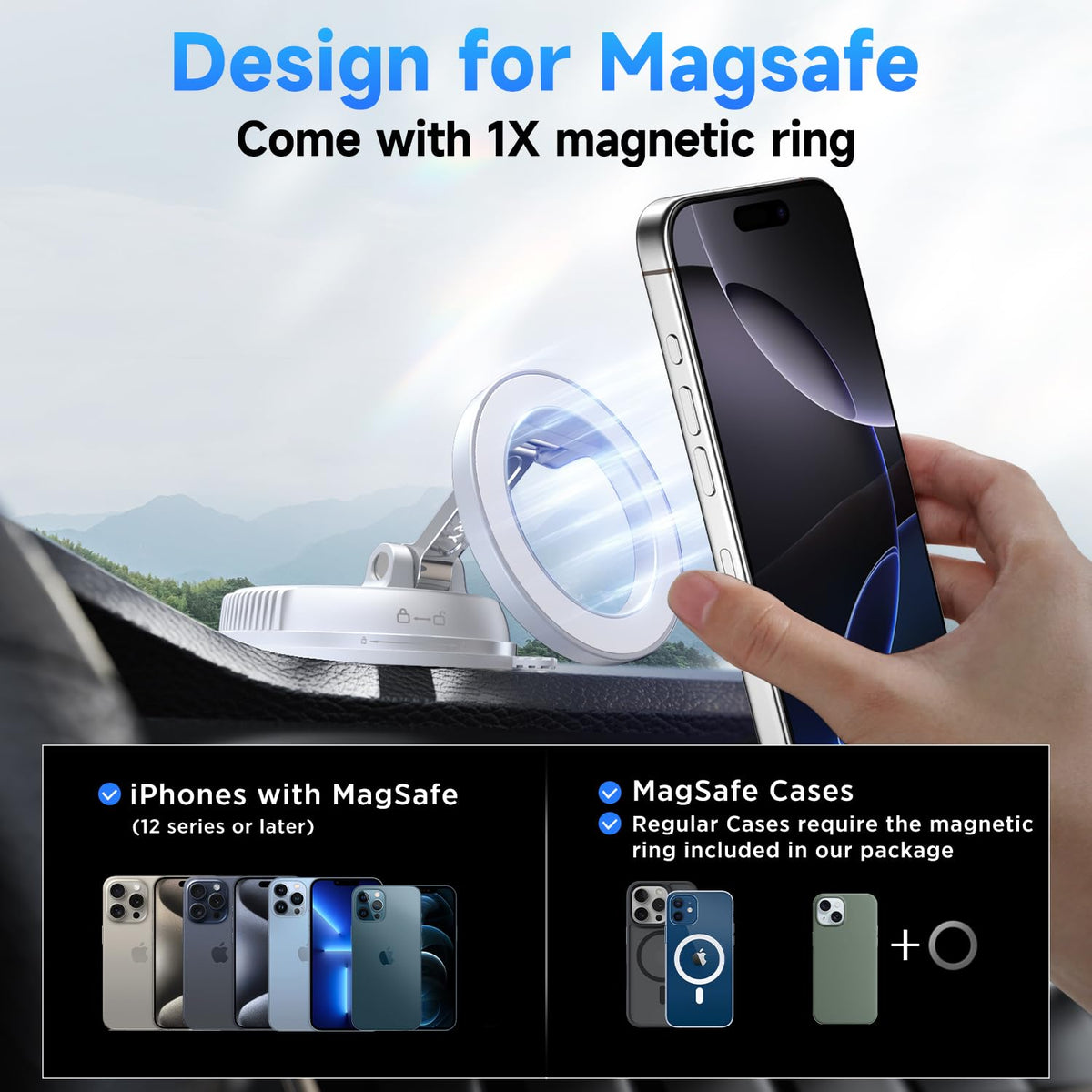 Compact Foldable Car Phone Holder for Magsafe [78+LBS Strongest Suction & 2400gf Strongest Magnetic] 360° Adjustable Car Phone Mount, Bedstand & Desk Mounts for iPhone 18-12 Pro Max (Carbon Fiber)