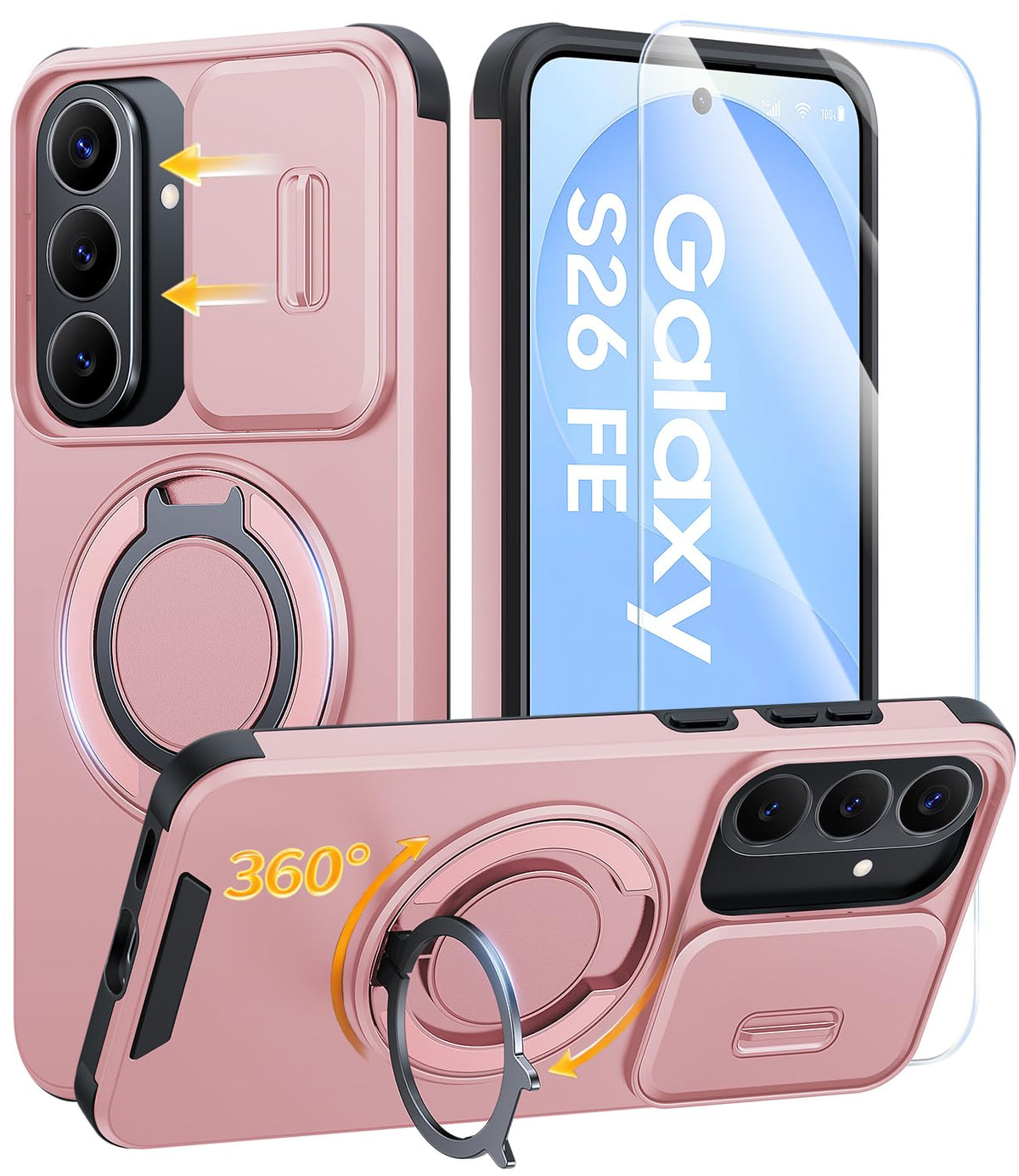 JAME for Samsung Galaxy S26 Case with Ring Stand & Slide Camera Cover