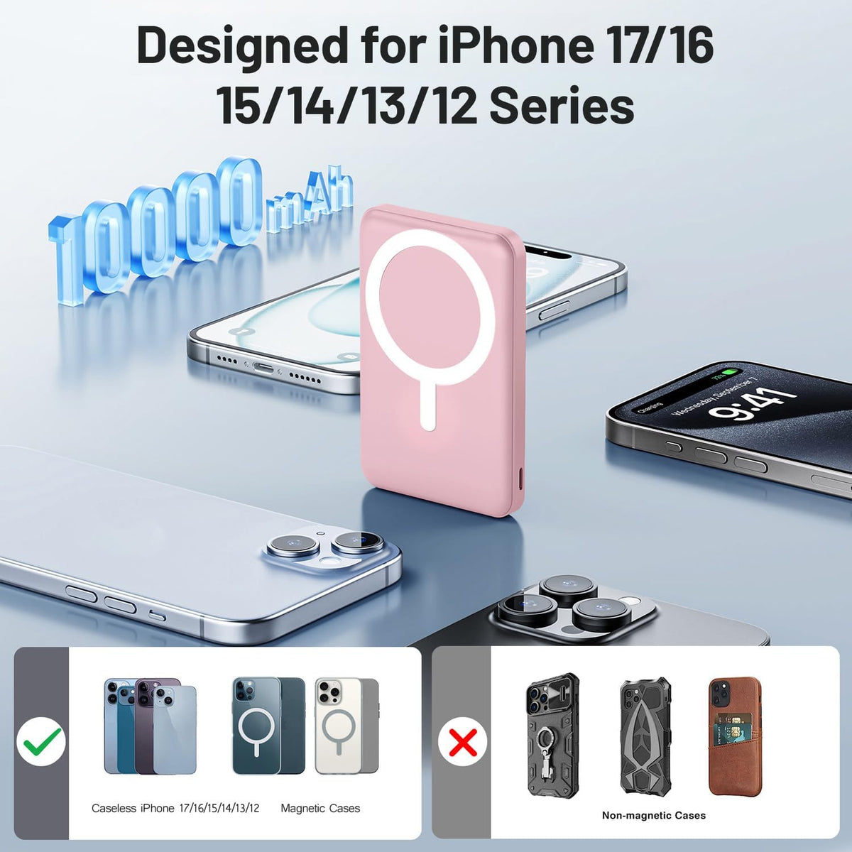 AOGUERBE for MagSafe Portable Charger, 10000mAh Magnetic Charger for iphone